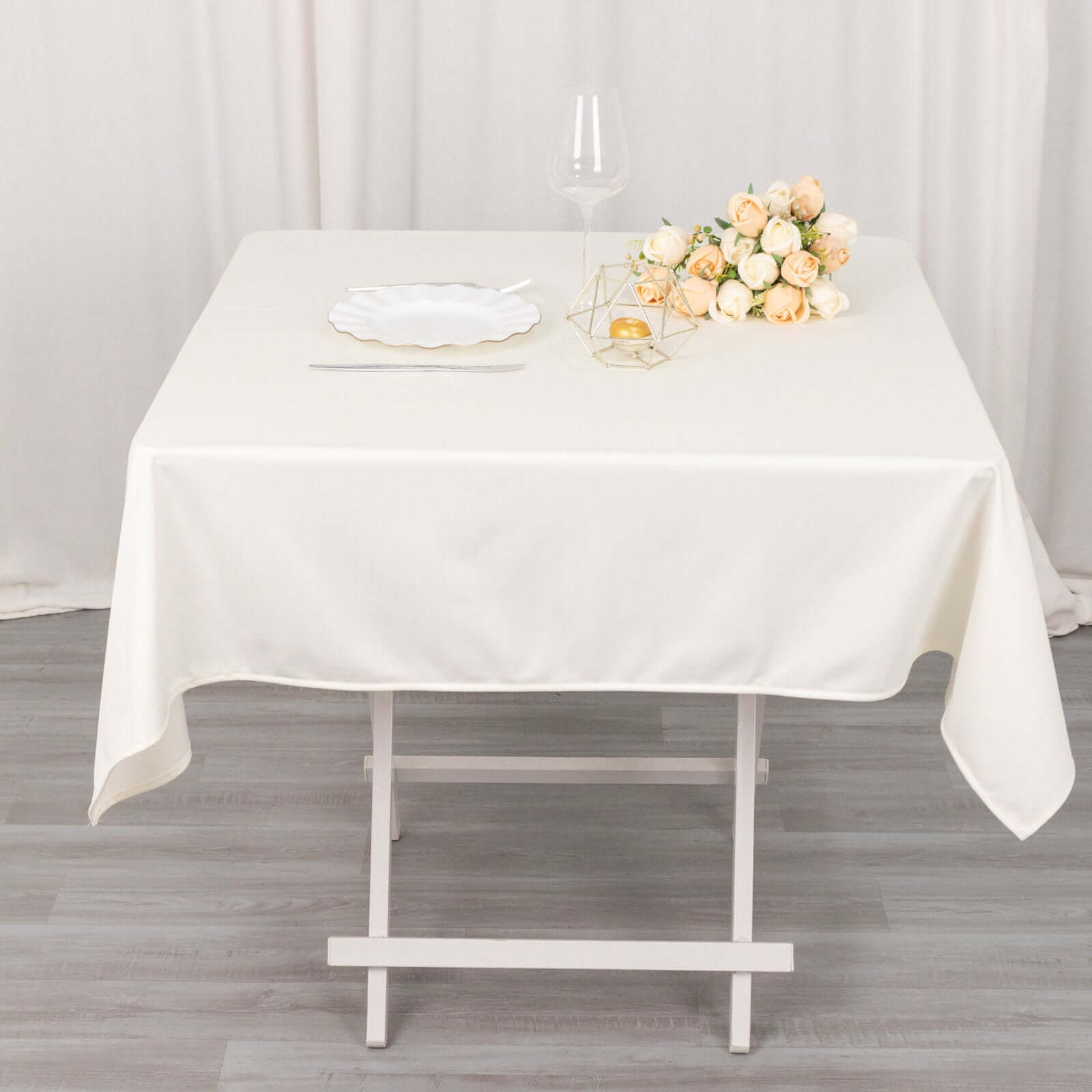 Premium Scuba Square 54x54 Tablecloth Ivory - Wrinkle Free & Stain Resistant Table Cover