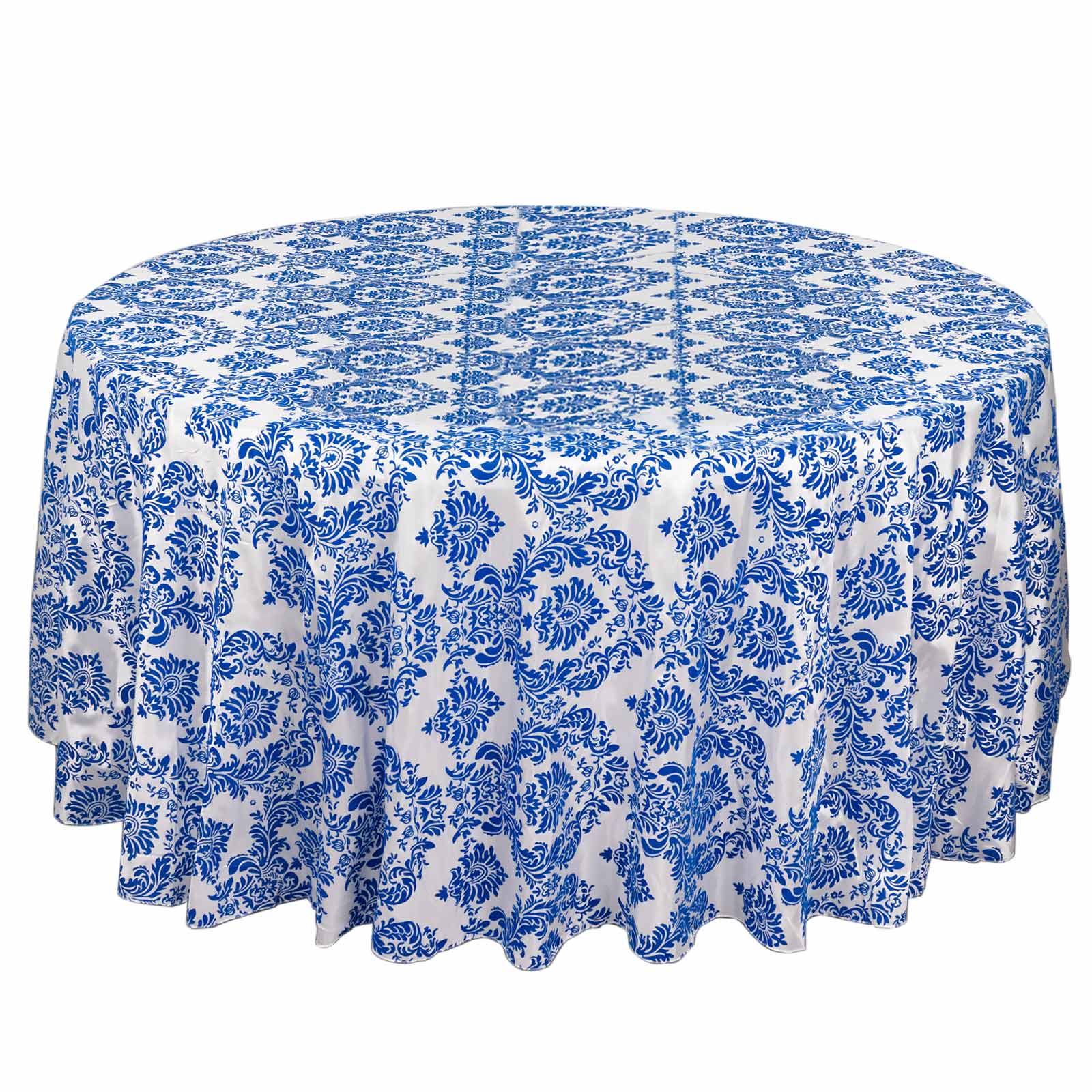 Taffeta 120 Round Tablecloth Royal Blue - Seamless Velvet Flocking Damask Table Cover