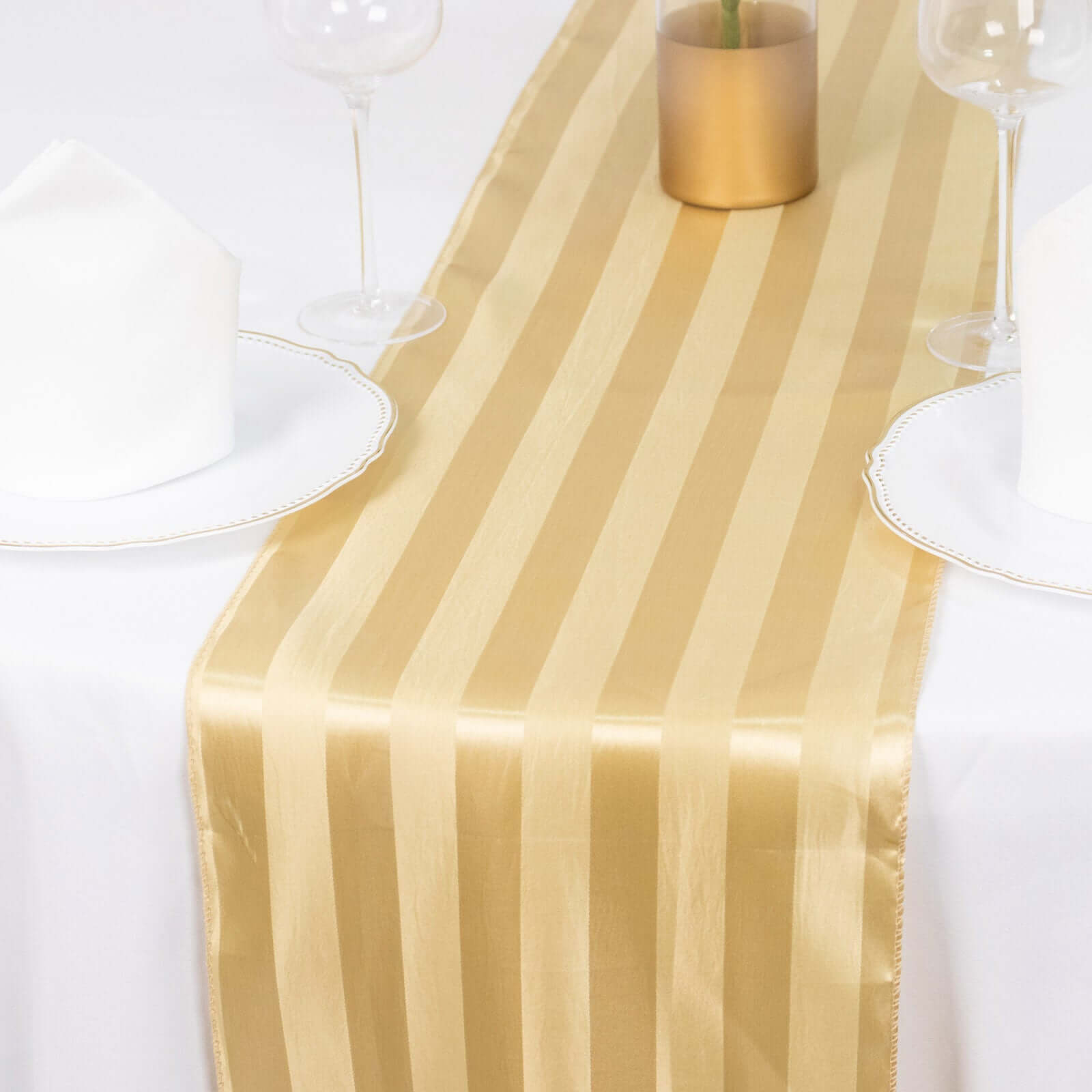 Satin 12x108 Table Runner Champagne - Stripe Table Decor