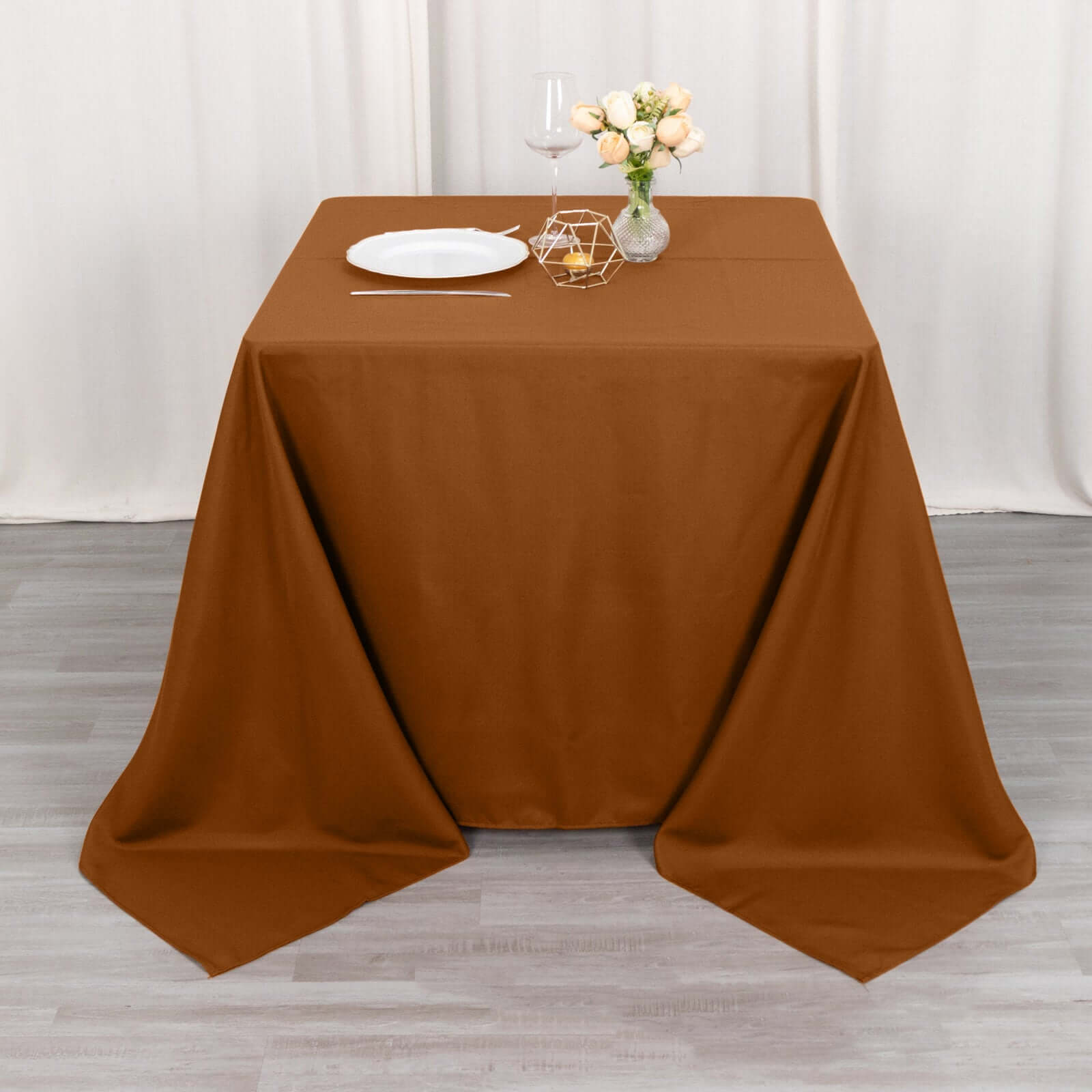 Polyester Square 90x90 Tablecloth Cinnamon Brown - Wrinkle-Resistant & Durable Table Cover