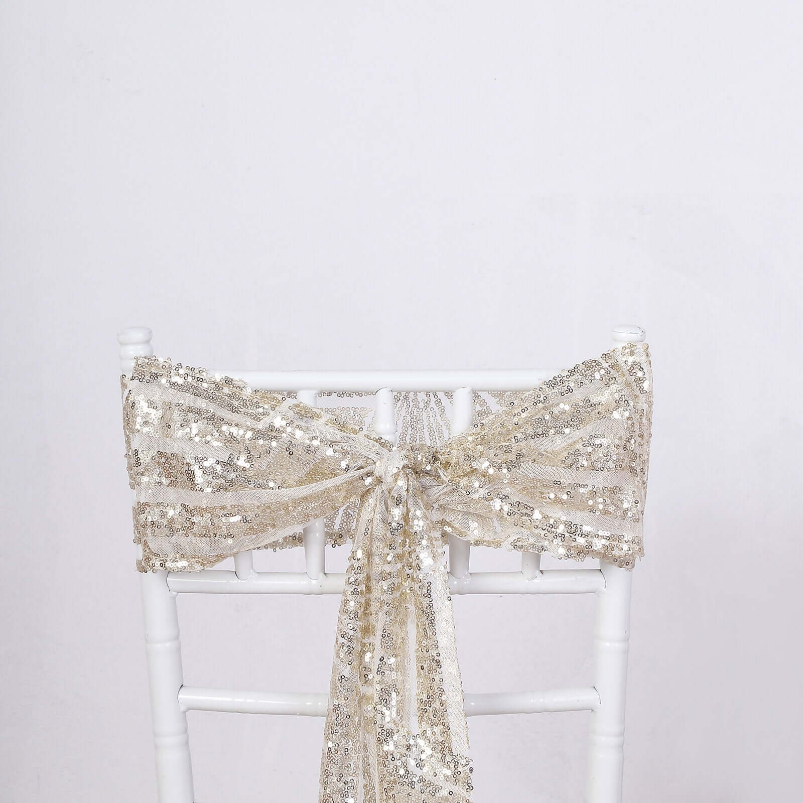 5 Pack Glitz Sequin Chair Sashes with Geometric Diamond Design 6x88 Champagne