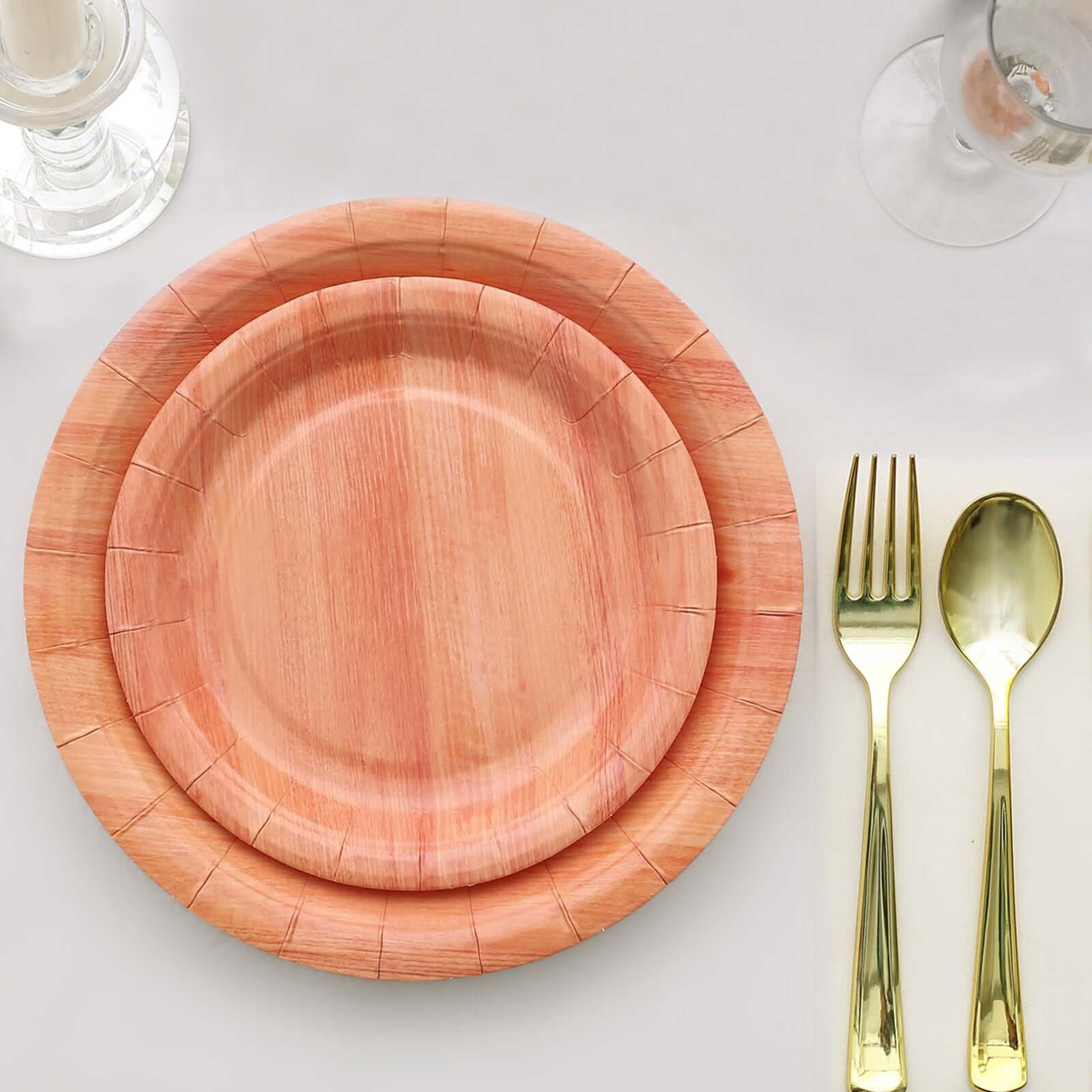 25-Pack Paper 10 Round Dinner Plates Natural Wood Grain Print - Rustic & Nature-Inspired Disposable Party Plates