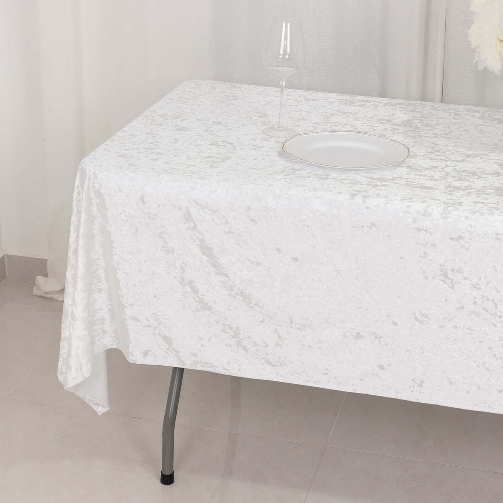 Premium Crushed Velvet 60x102 Rectangle Tablecloth White - Reusable Soft & Classy Table Cover