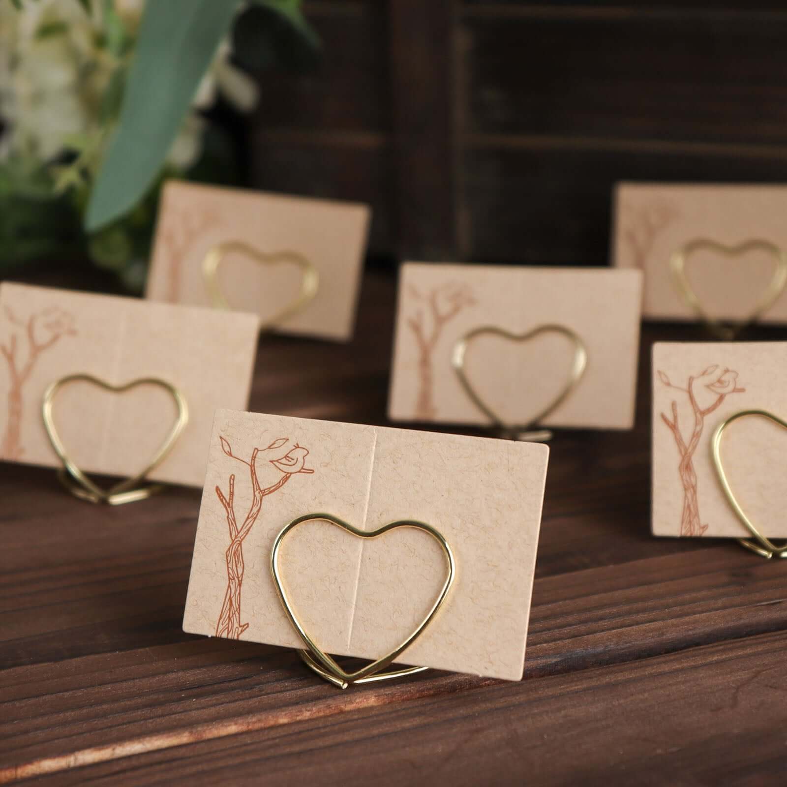 10-Pack Metal Card Holder Stands Double Heart Design Gold - Table Number Stands and Wedding Place Card Menu Clips 1