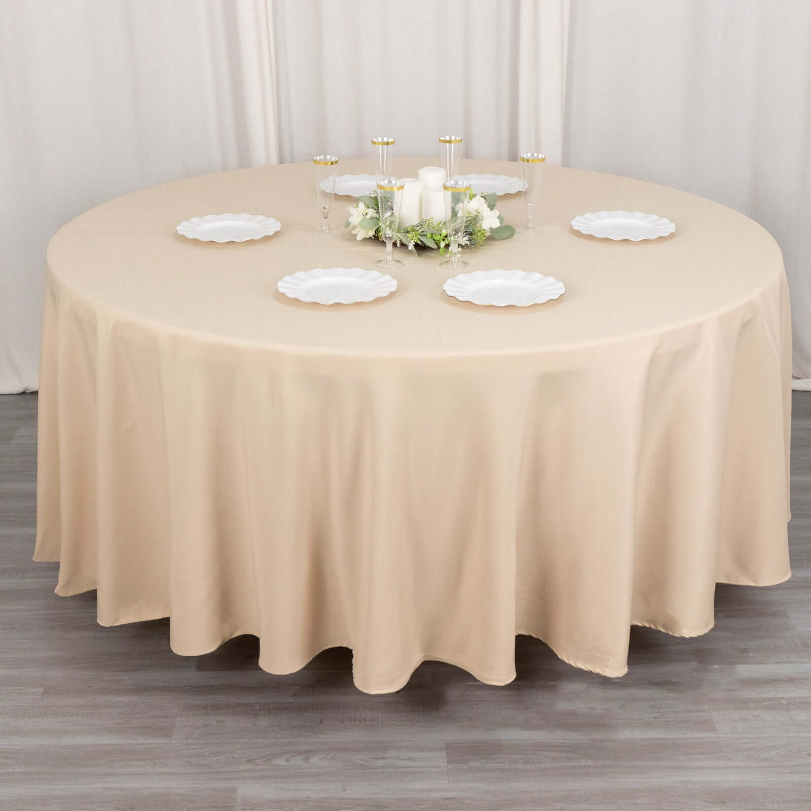 Premium Polyester 108 Round Tablecloth Beige - Wrinkle-Resistant 220GSM Table Cover