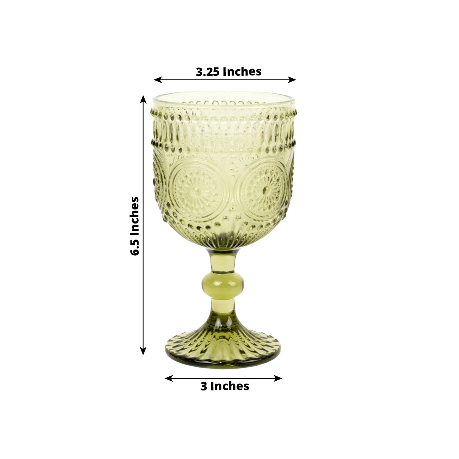 6-Pack Wine Glasses Dusty Sage Green Vintage Embossed Design with Textured Floral Pattern - Short Stemmed Glasses for Drinks & Cocktails 12oz