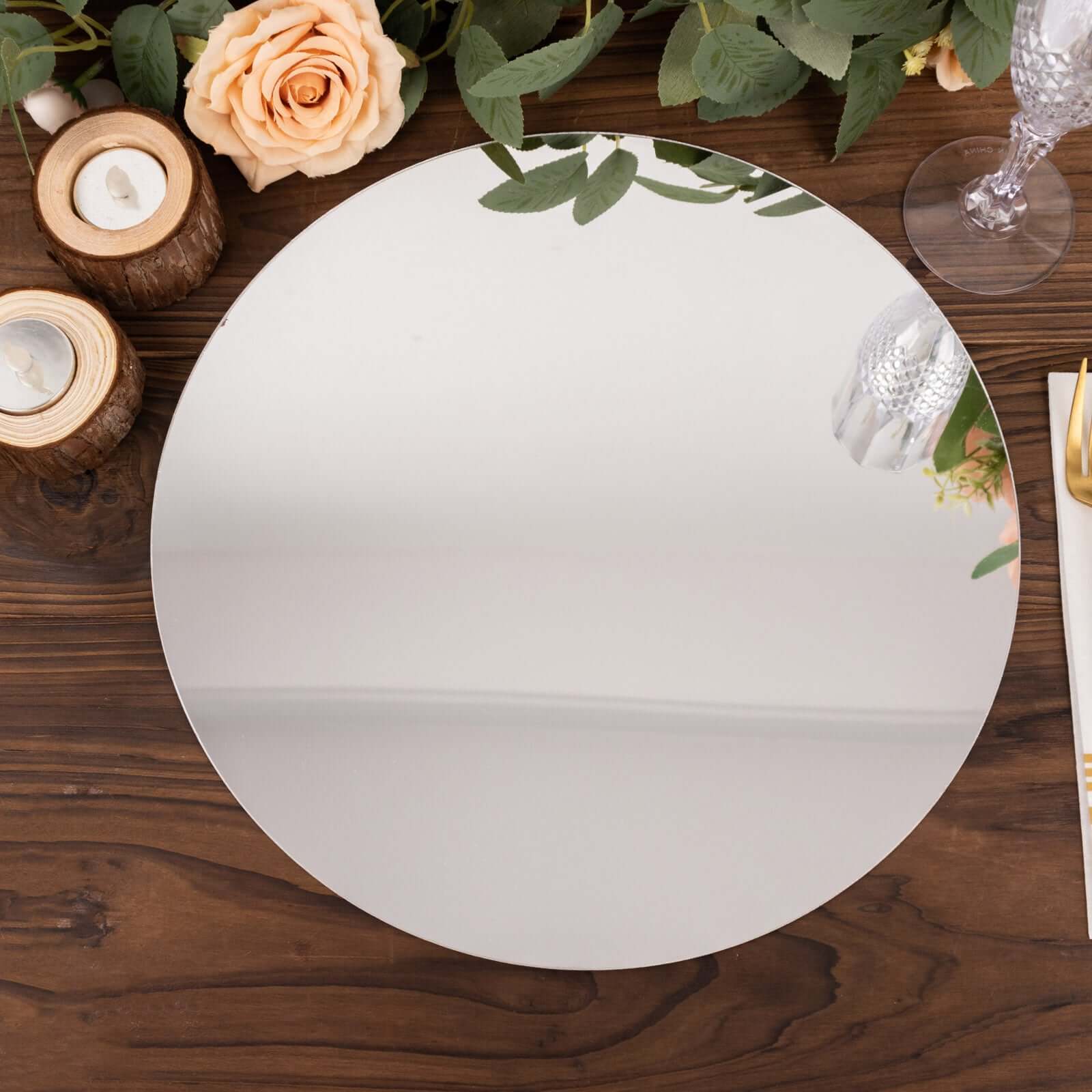 10-Pack Dining Plate Chargers Decorative Acrylic Mirror Silver Round - Lightweight Event Display 13