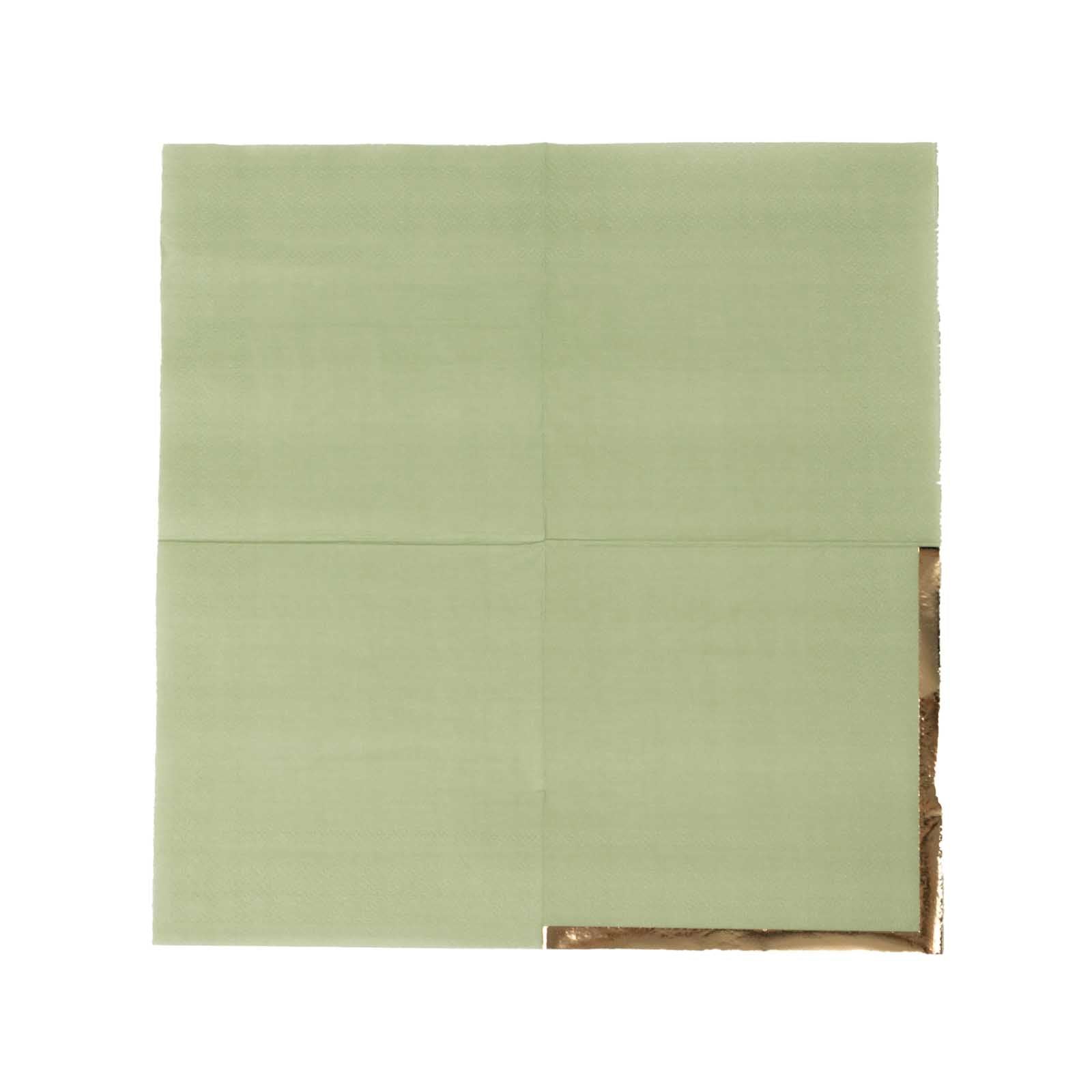 50-Pack Paper Beverage Napkins Sage Green with Gold Foil Edge - 2 Ply Disposable Soft 18GSM Cocktail Napkins 5x5