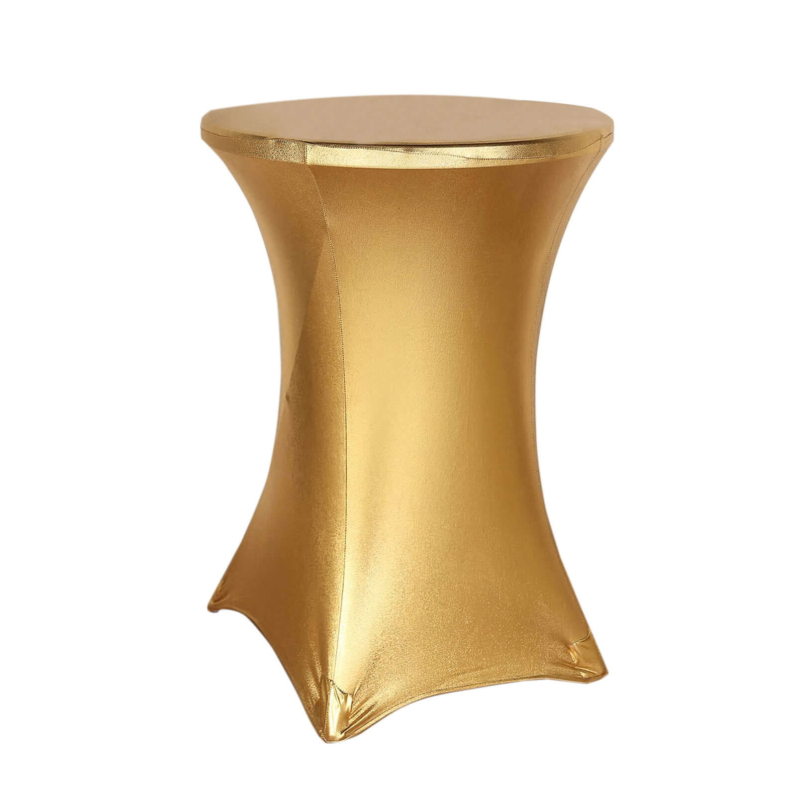 Metallic Spandex 32 Fitted Round Cocktail Table Cover Gold Highboy Tablecloth - Stretch Fit & Water-Resistant for Stylish Decor