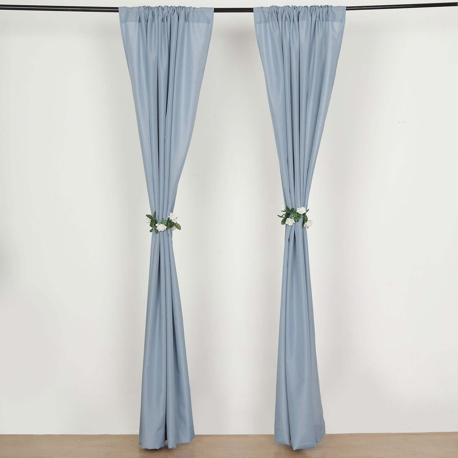 2 Pack Dusty Blue Polyester Event Curtain Drapes, 10ftx8ft Backdrop Event Panels With Rod Pockets 130 GSM