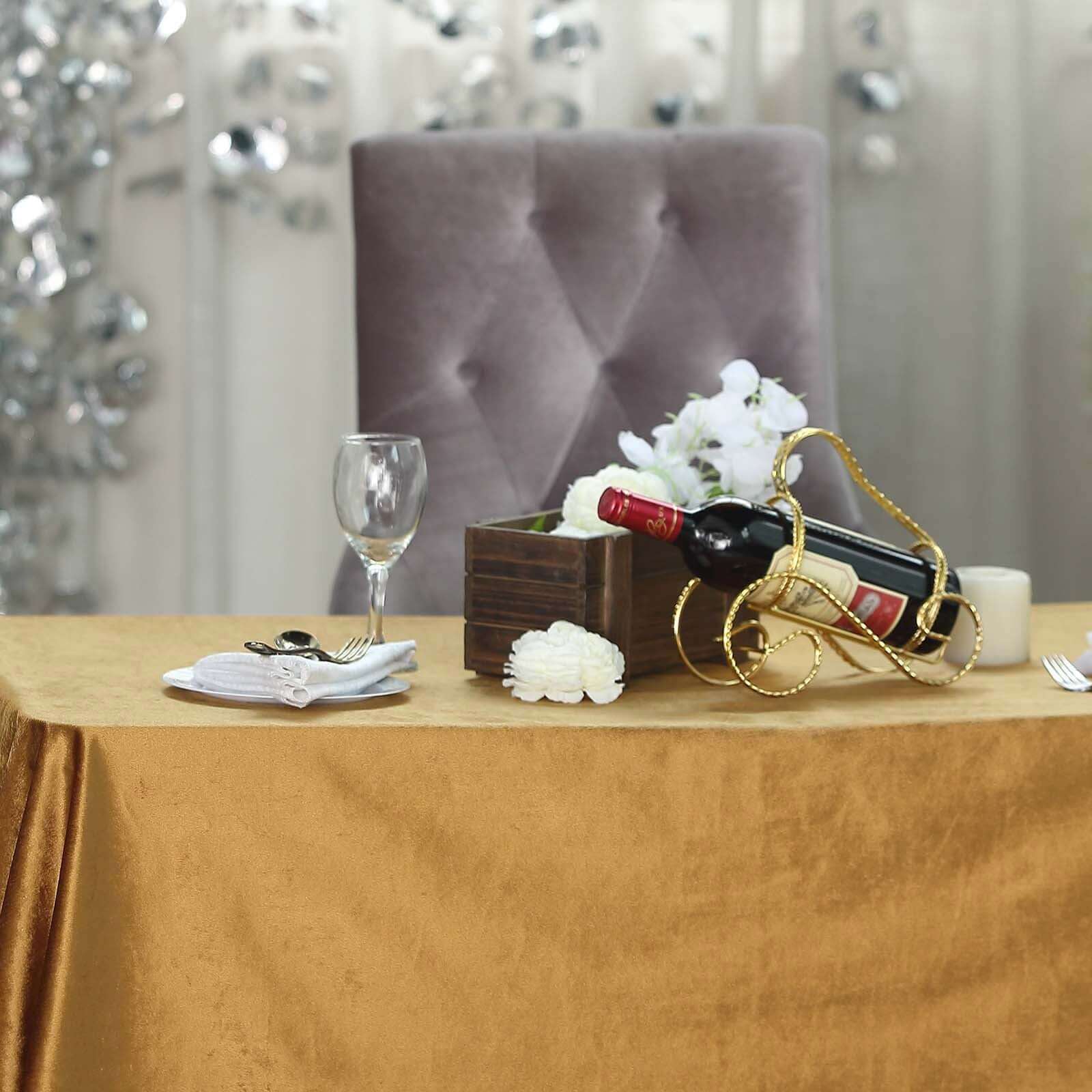 Premium Velvet 90x132 Rectangle Tablecloth Gold - Reusable Soft & Polished Seamless Table Cover for Luxury Weddings & Events