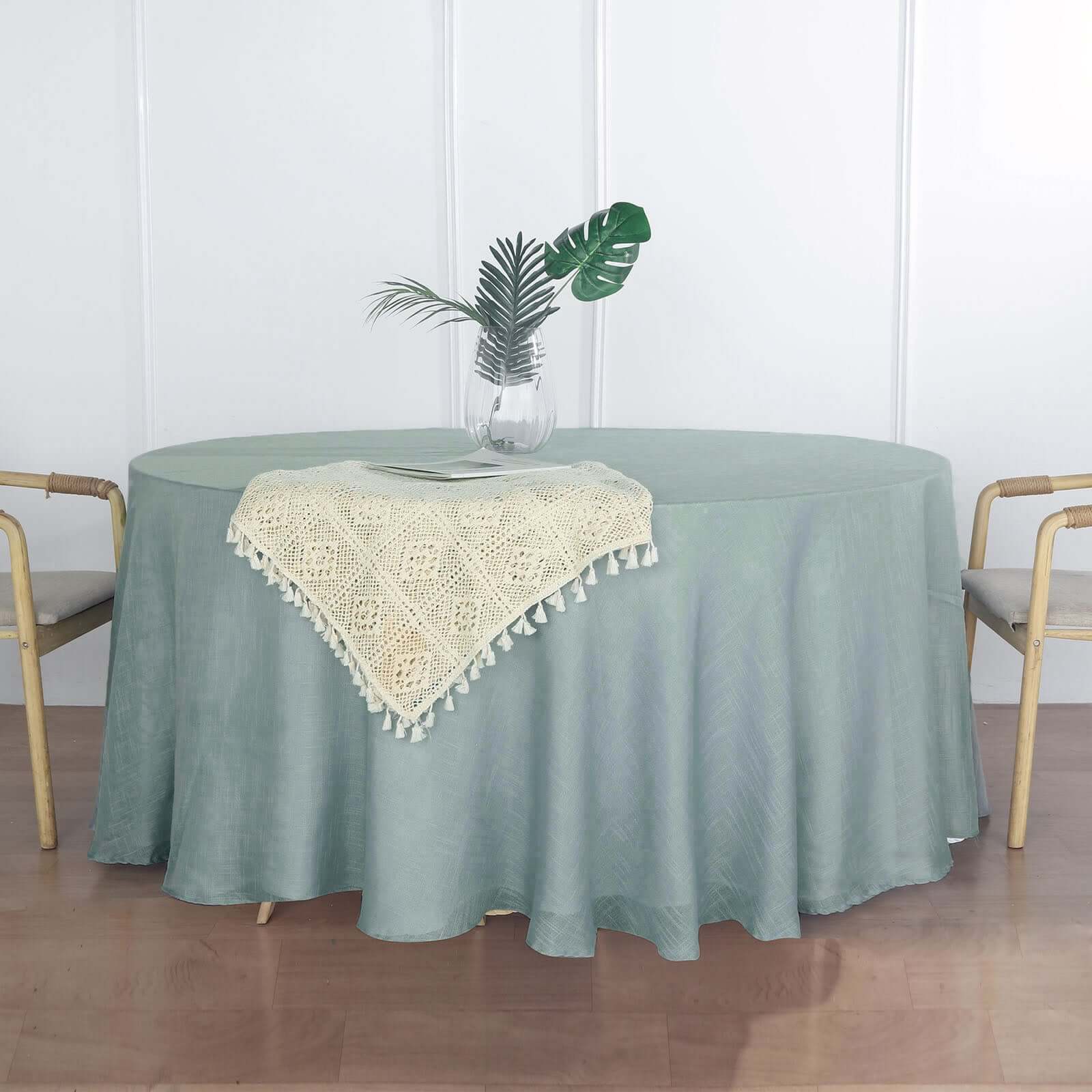 Faux Linen 120 Round Tablecloth Dusty Blue - Slubby Texture Wrinkle-Resistant Seamless Table Cover