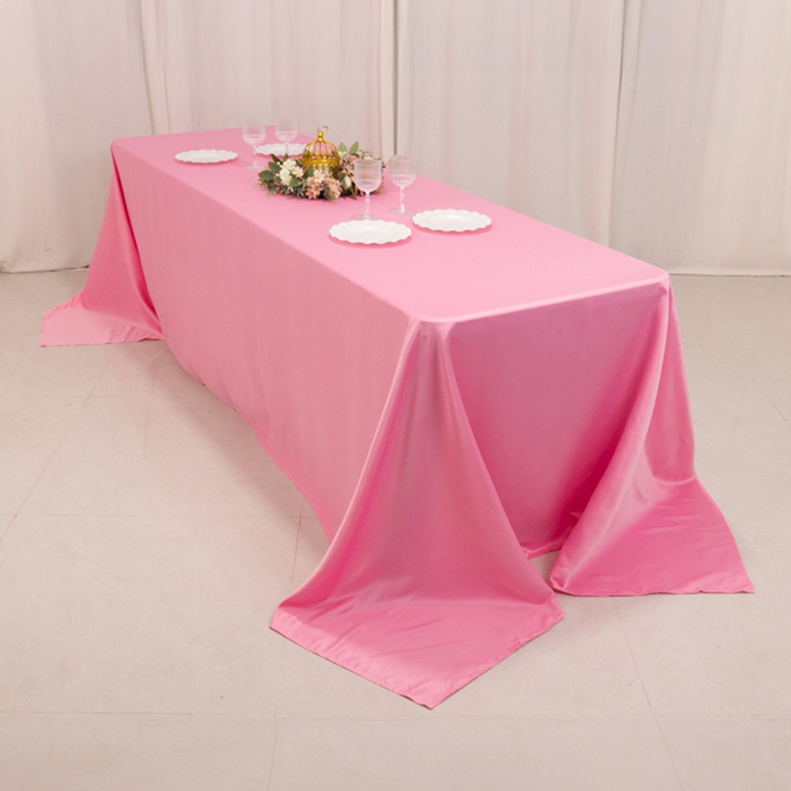 Lamour Satin 90x156 Rectangle Tablecloth Pink - Luxurious, Soft Seamless Table Cover