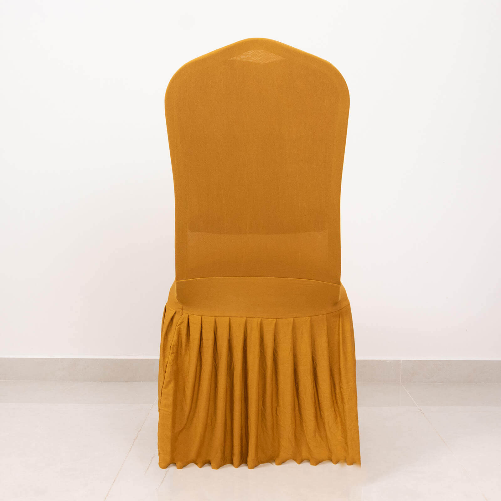 Spandex Chair Cover with Ruffle Pleated Skirt for Banquet Chairs Gold - 1-Piece Stretch Fitted Slipcover