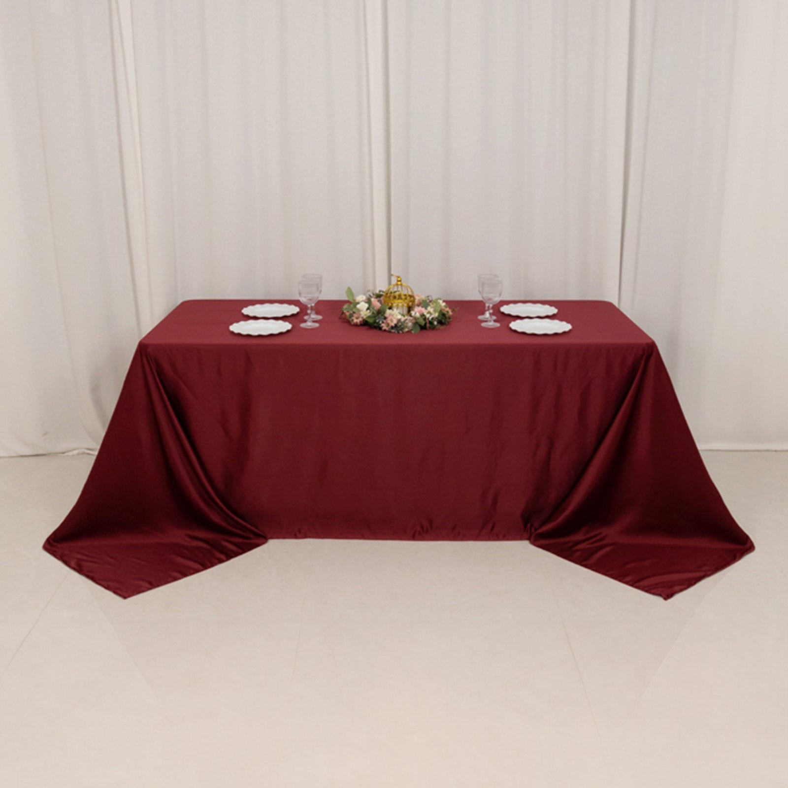Lamour Satin 90x132 Rectangle Tablecloth Burgundy - Soft & Silk-Like Seamless Table Cover