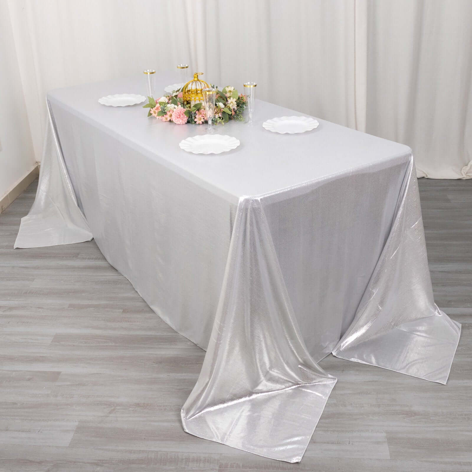 Sequin Dots Polyester 90x132 Rectangle Tablecloth Shimmering Silver - Seamless, Glittering & Wrinkle Free Table Cover