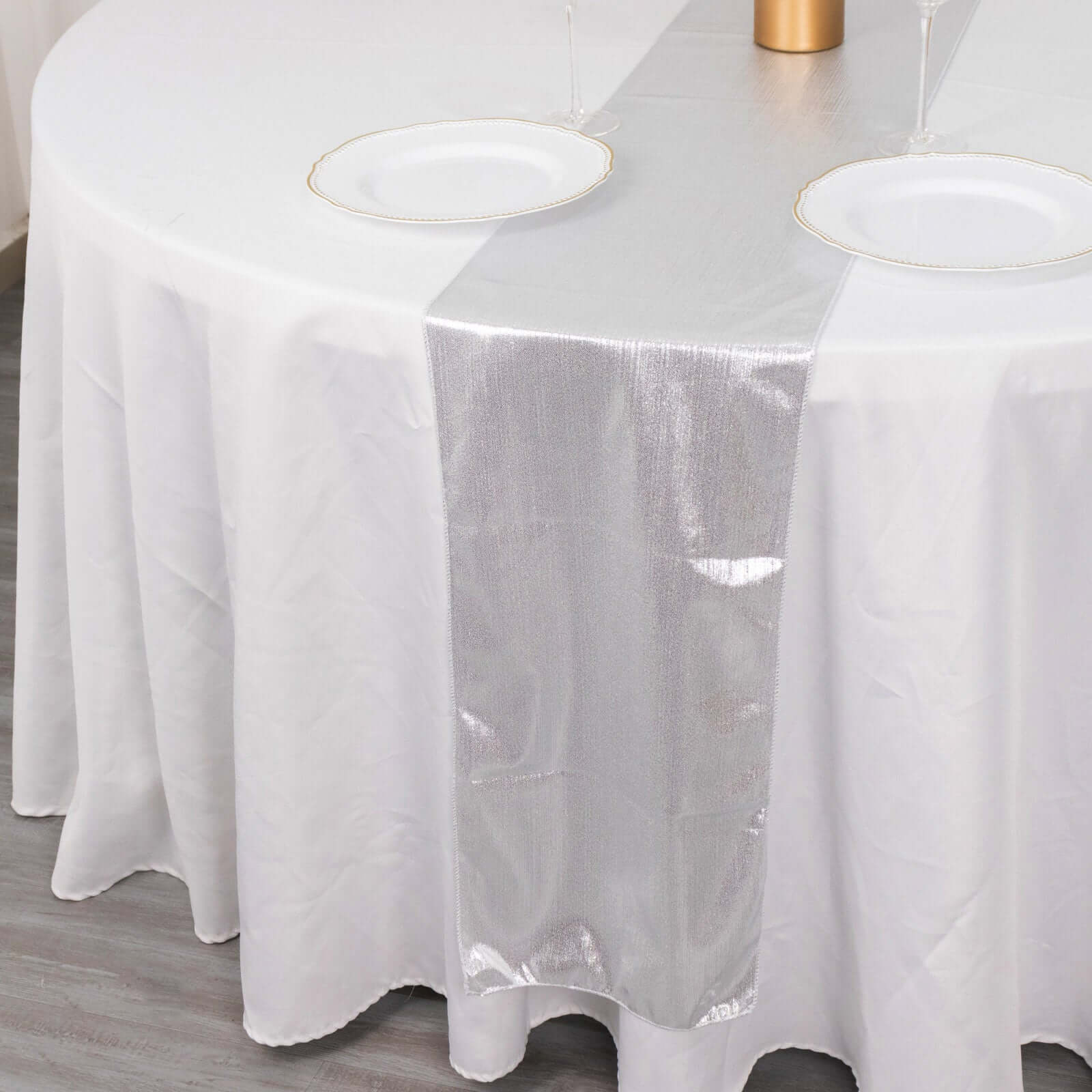 Polyester 12x108 Table Runner Silver Shimmer Sequin Dots - Wrinkle-Free Finish Table Linen