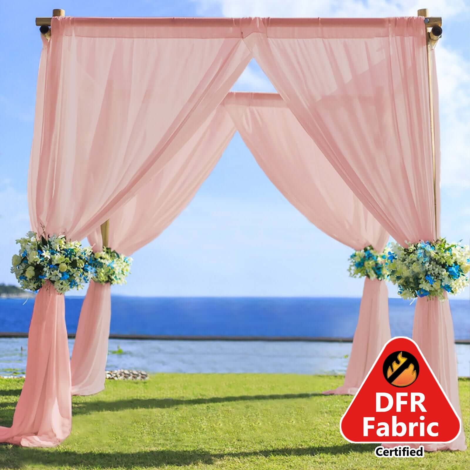 5ftx14ft Premium Dusty Rose Chiffon Curtain Panel, Durable Flame Resistant Backdrop Ceiling Drapery With Rod Pocket