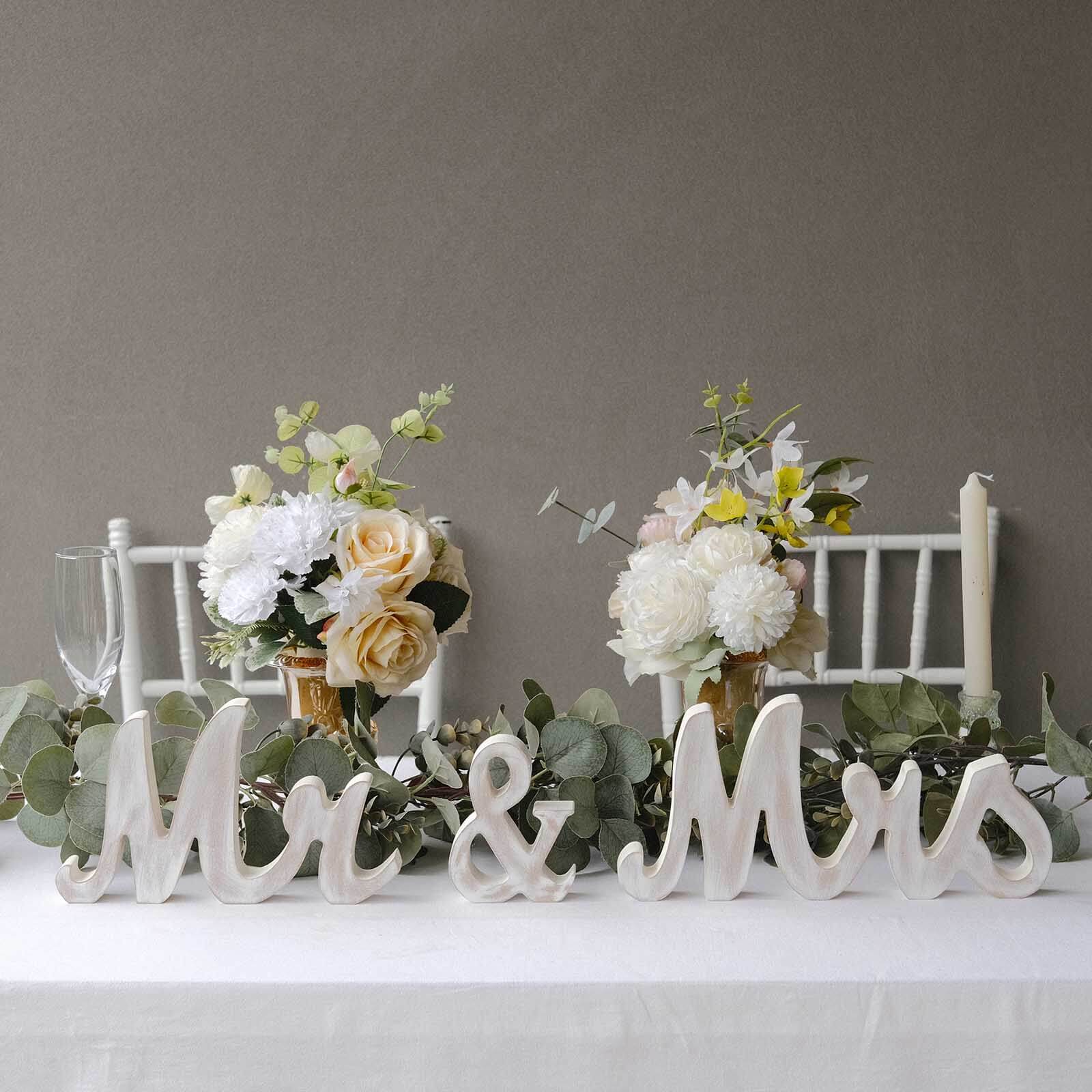Wooden Mr & Mrs Freestanding Letters Whitewashed - Rustic Farmhouse Wedding Table Display Signs