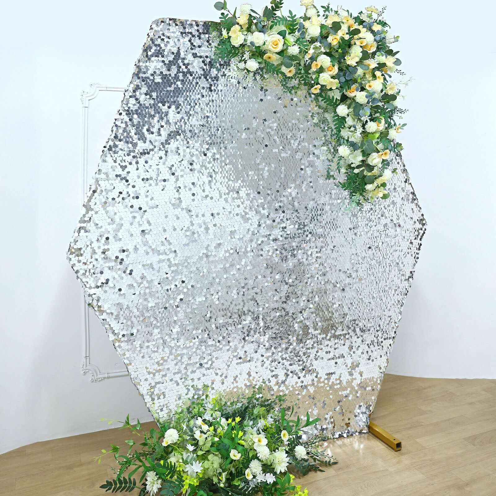 8ftx7ft Silver Big Payette Sequin Sparkly Hexagon Backdrop Stand Cover