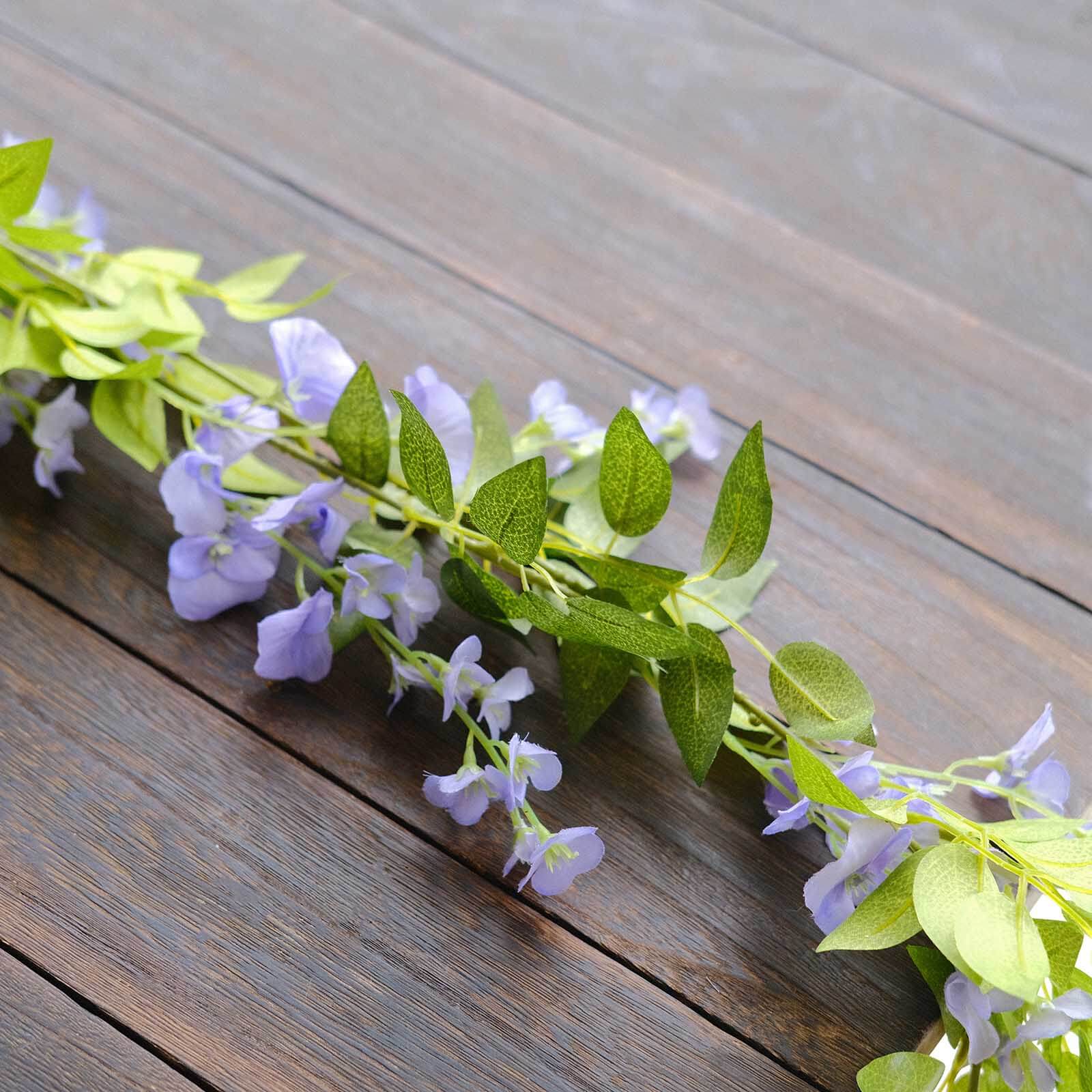 2 Pack 6ft Lavender Lilac Artificial Wisteria Flower Garland Hanging Vines, Silk Floral Garland Wedding Arch Decor