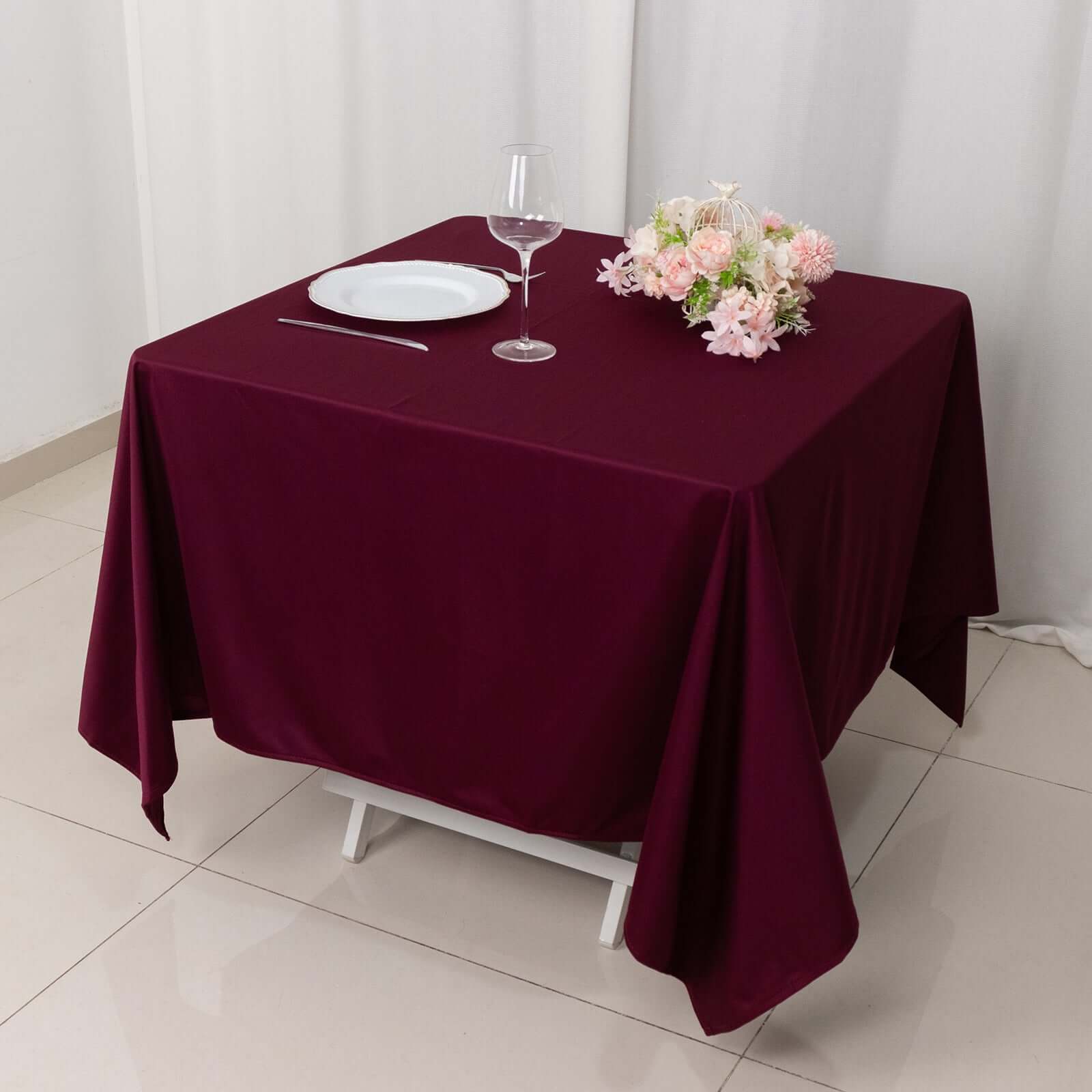 Premium Scuba Square 70x70 Tablecloth Burgundy - Wrinkle Free & Stain Resistant Table Cover