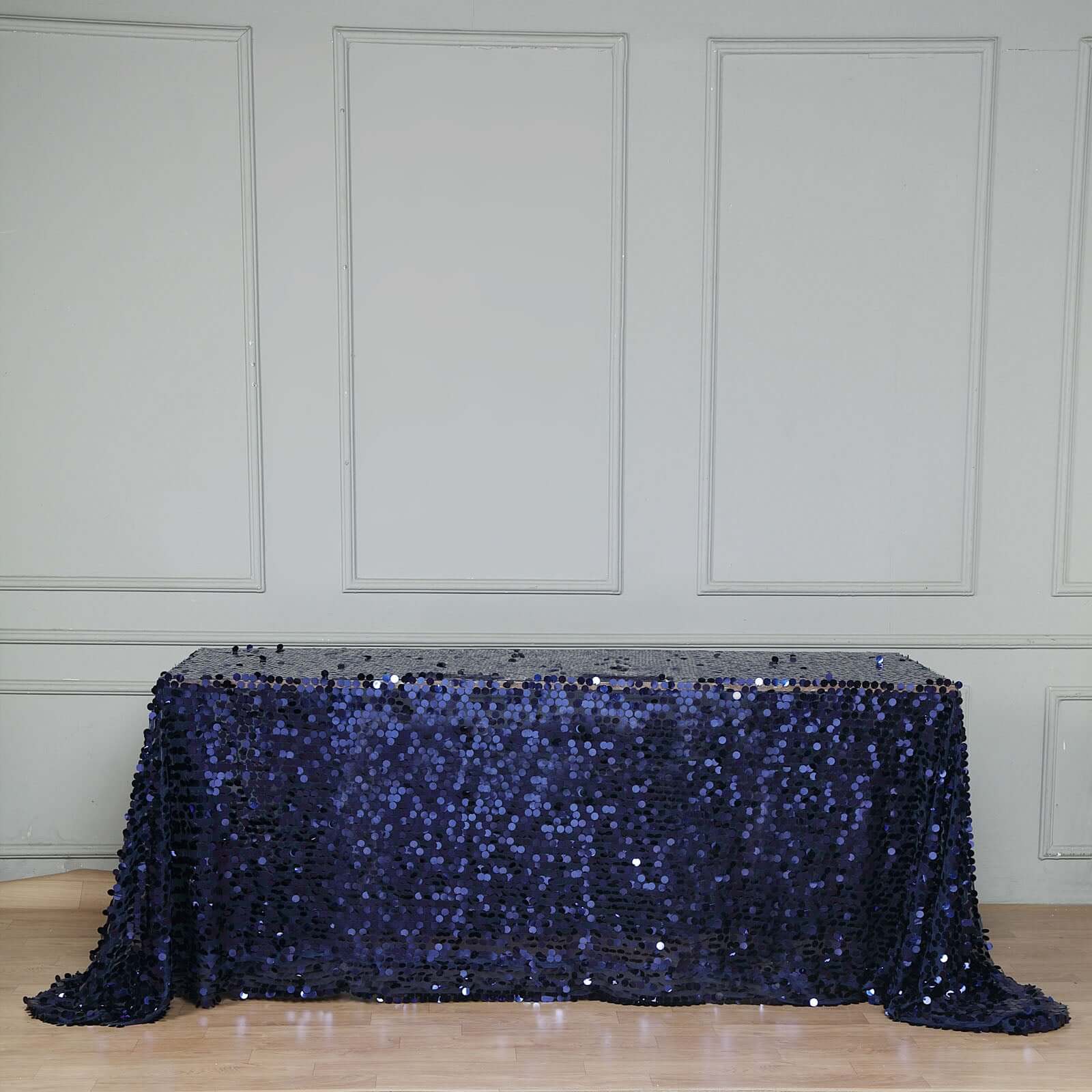 Sequin 90x132 Rectangle Tablecloth Navy Blue - Seamless Big Payette Table Cover