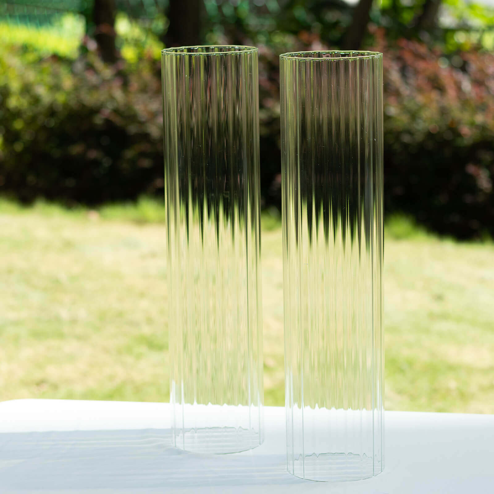 2-Pack Clear Ribbed Glass Hurricane Shades Open End Design - Stylish Candelabra Pillar Candle Holder Table Centerpiece 20