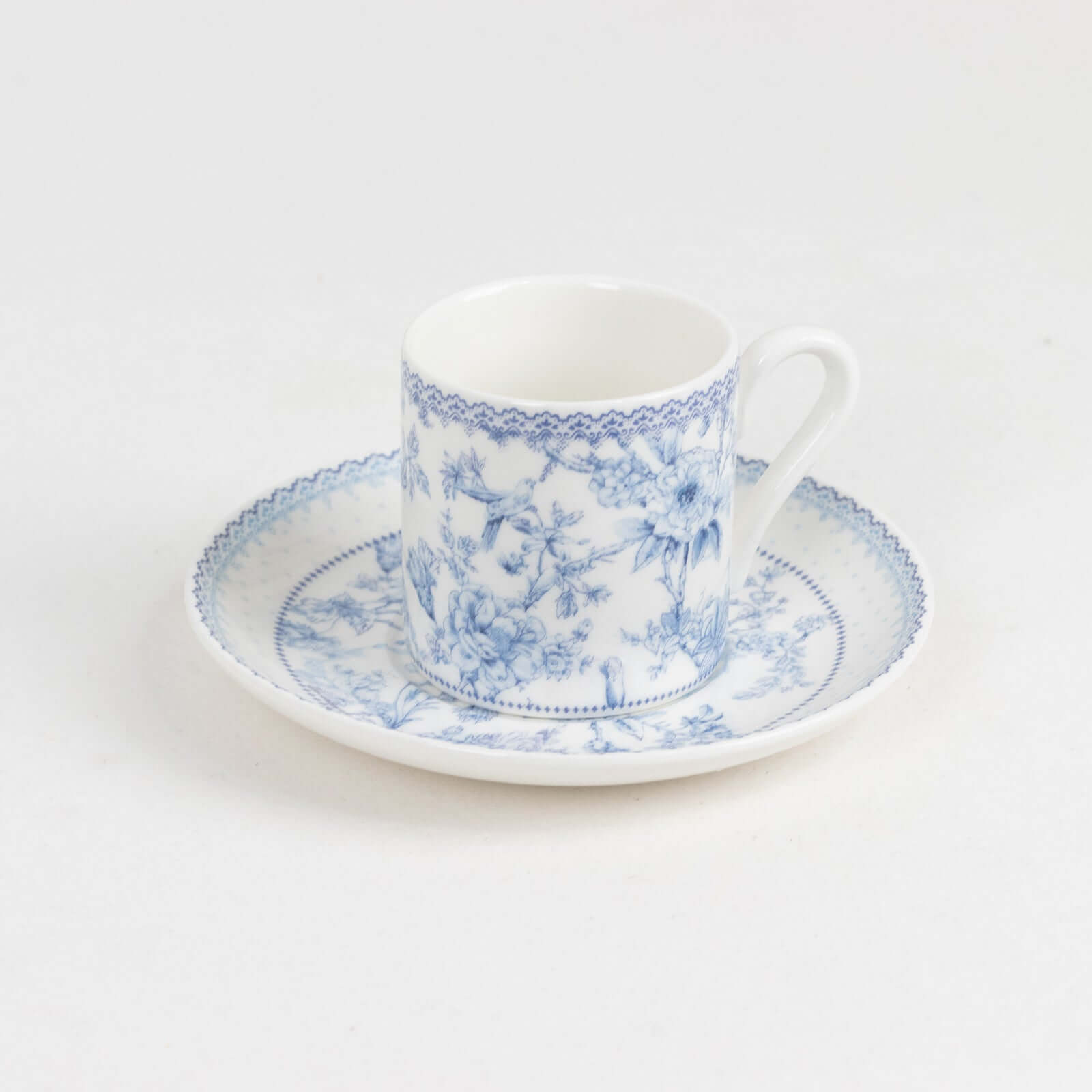 White Blue French Toile Bridal Shower Gift Set, Set of 2 Porcelain Espresso Cups and Saucers with Matching Keepsake Box