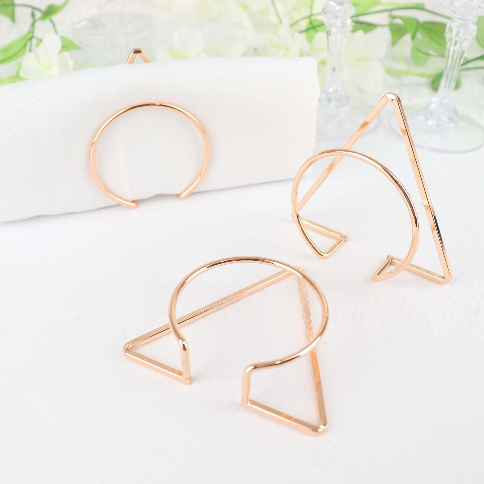 4 Pack Gold Geometric Metal Napkin Rings, Modern Nordic Napkin Holder Stands