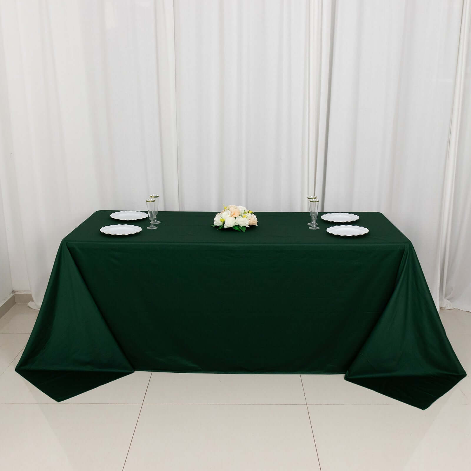 Premium Scuba Rectangular 90x132 Tablecloth Hunter Emerald Green - Wrinkle Free, Stain Resistant & Seamless Table Cover