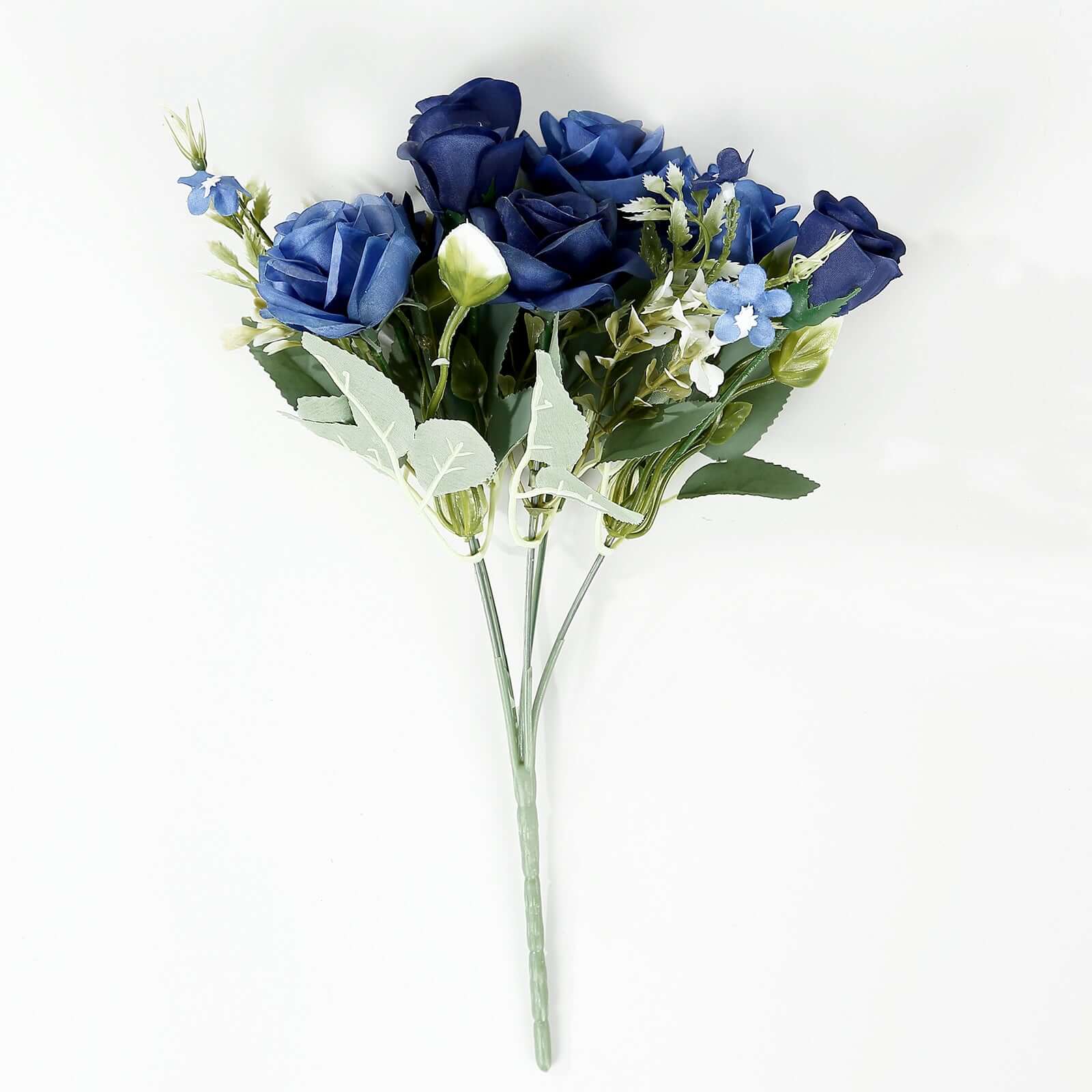 4 Bushes 12 Navy Blue Real Touch Artificial Silk Rose Flower Bouquet, Faux Bridal Flowers
