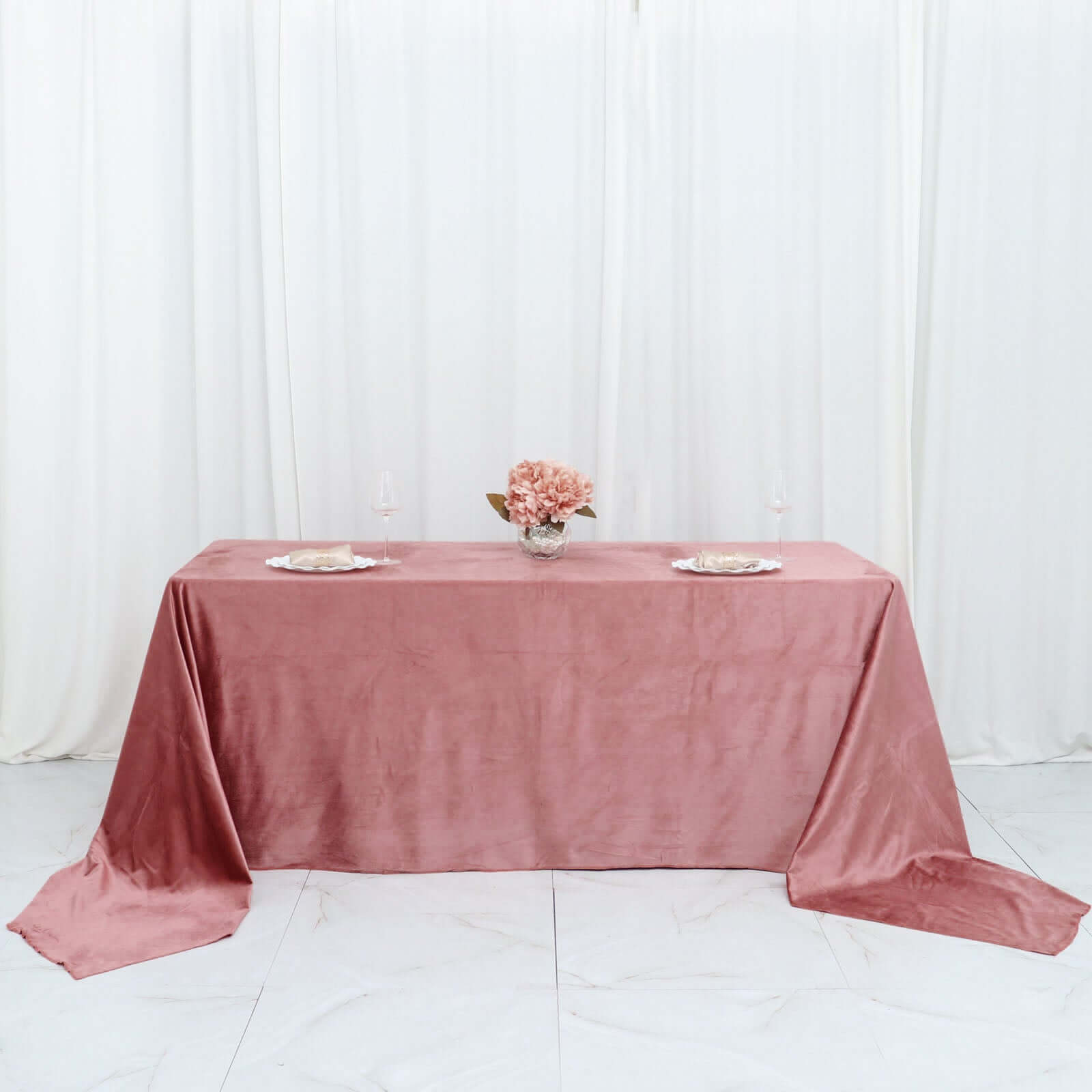 Premium Velvet 90x156 Rectangle Tablecloth Dusty Rose - Reusable Soft & Seamless Table Cover