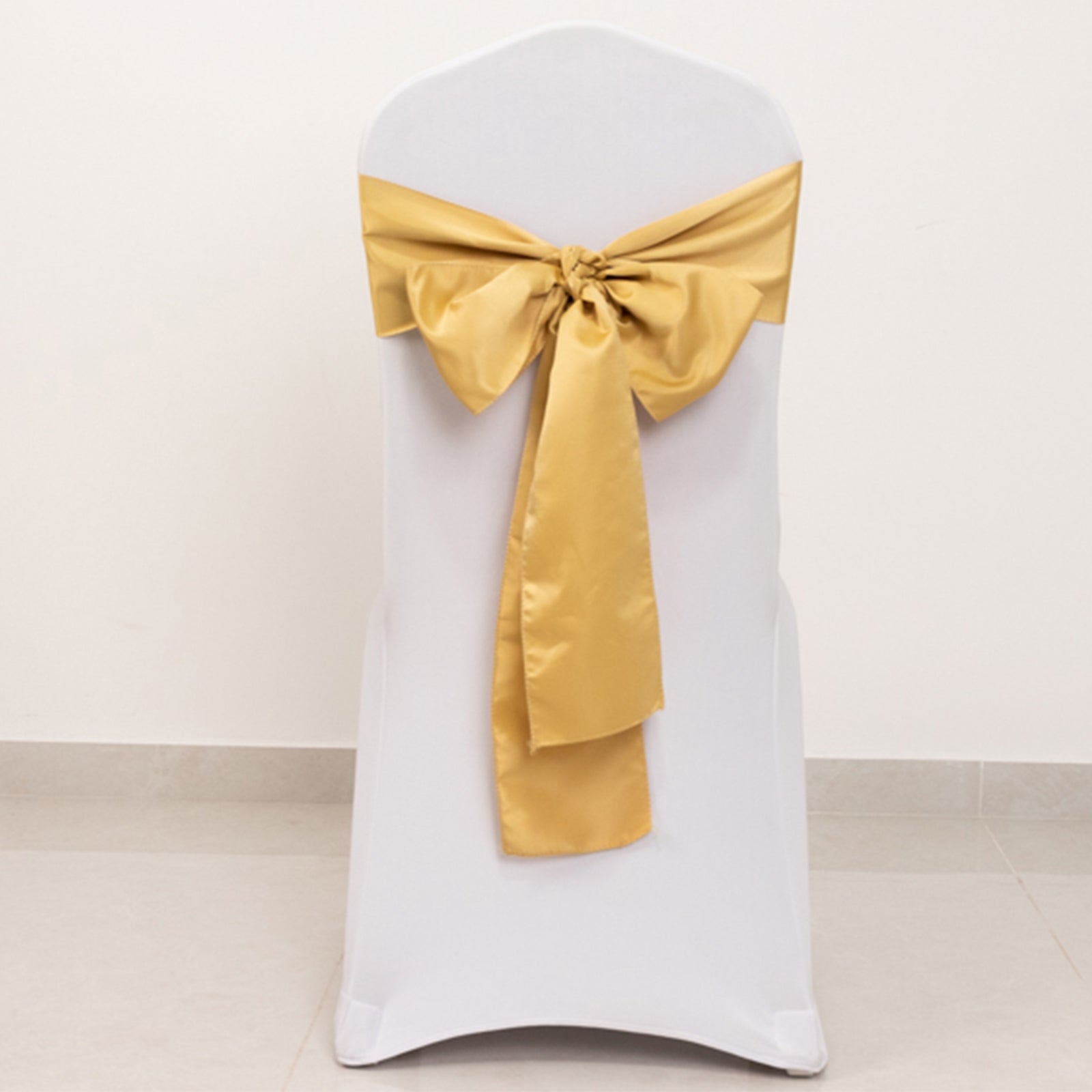 5 Pack Lamour Satin 6x106 Chair Sashes Champagne - Stylish Reusable Decorative Bows