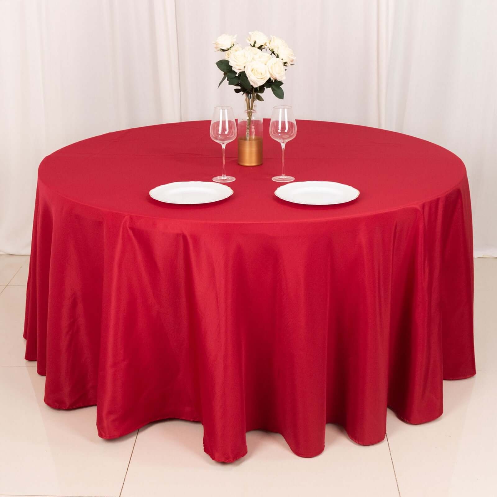 Polyester 120 Round Tablecloth Wine - Seamless Wrinkle-Resistant Table Cover