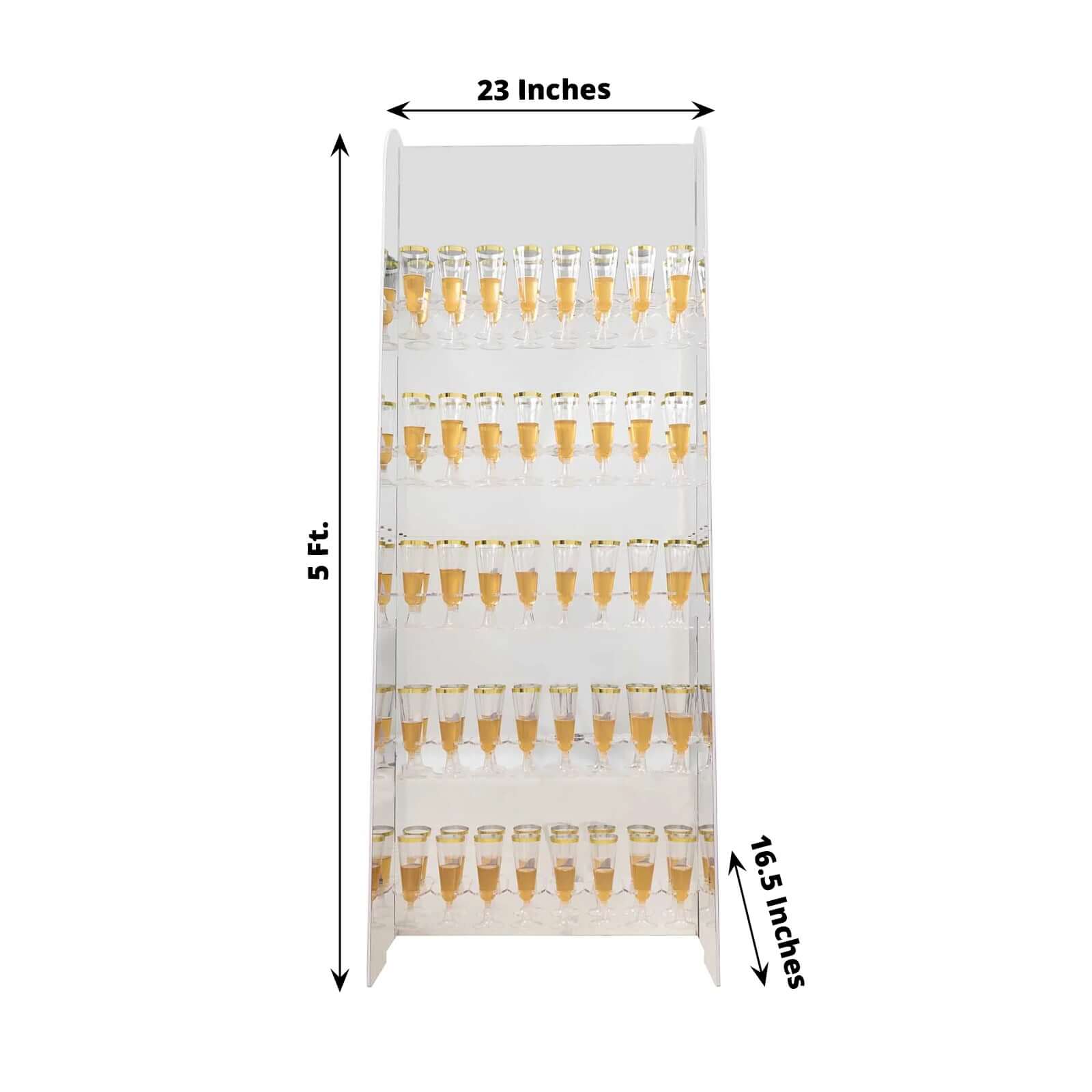 5-Tier Champagne Wall Glass Holder in Silver Mirror Finish, 40 Stemware Rack Cocktail Display Drink Organizer for Classy Events & Banquets 5ft