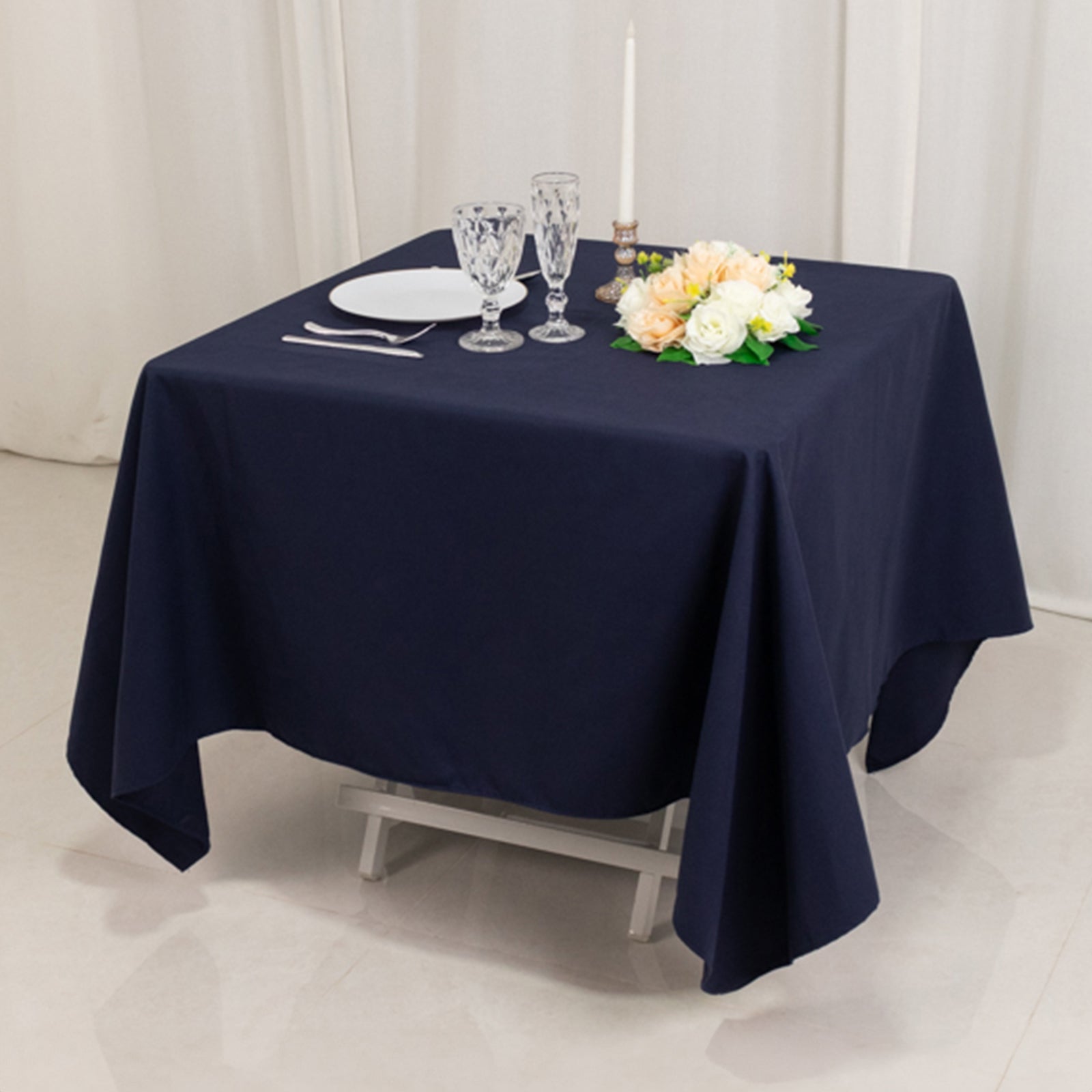 Cotton Blend 70x70 Square Tablecloth Navy Blue - Wrinkle-Resistant Fabric Table Cover