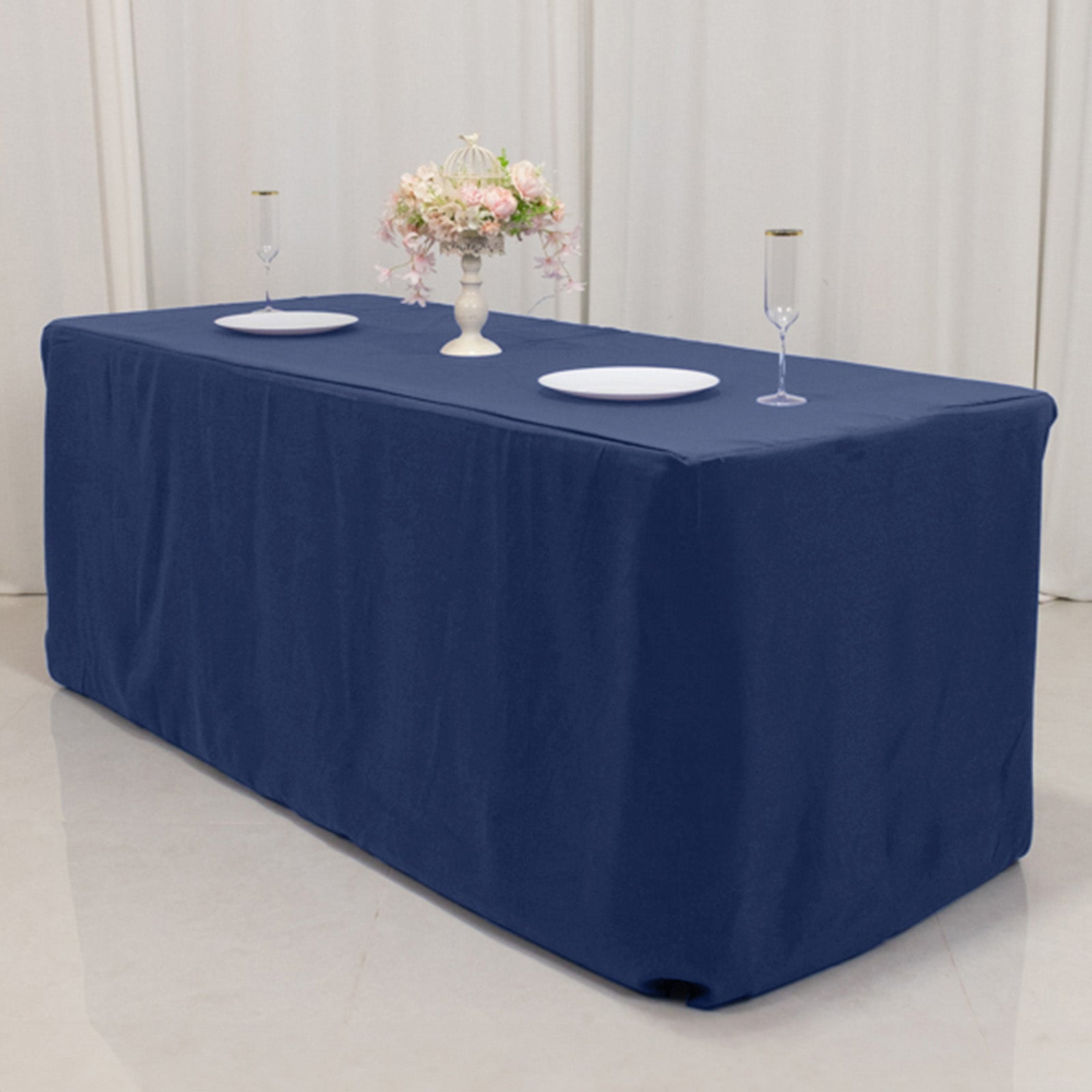 Fire Retardant Premium Polyester 6ft Rectangular Tablecloth Navy Blue Fitted High-Performance Table Cover