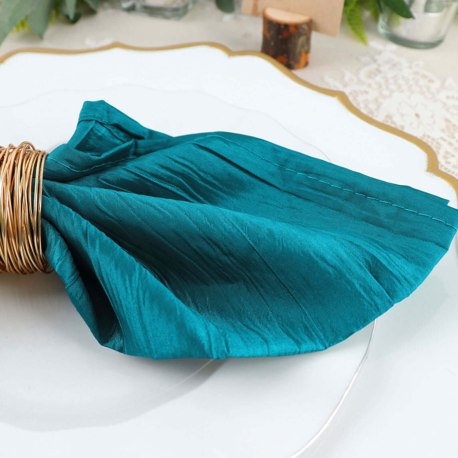 5 Pack Taffeta 20x20 Napkins Peacock Teal - Accordion Crinkle Dinner Napkins