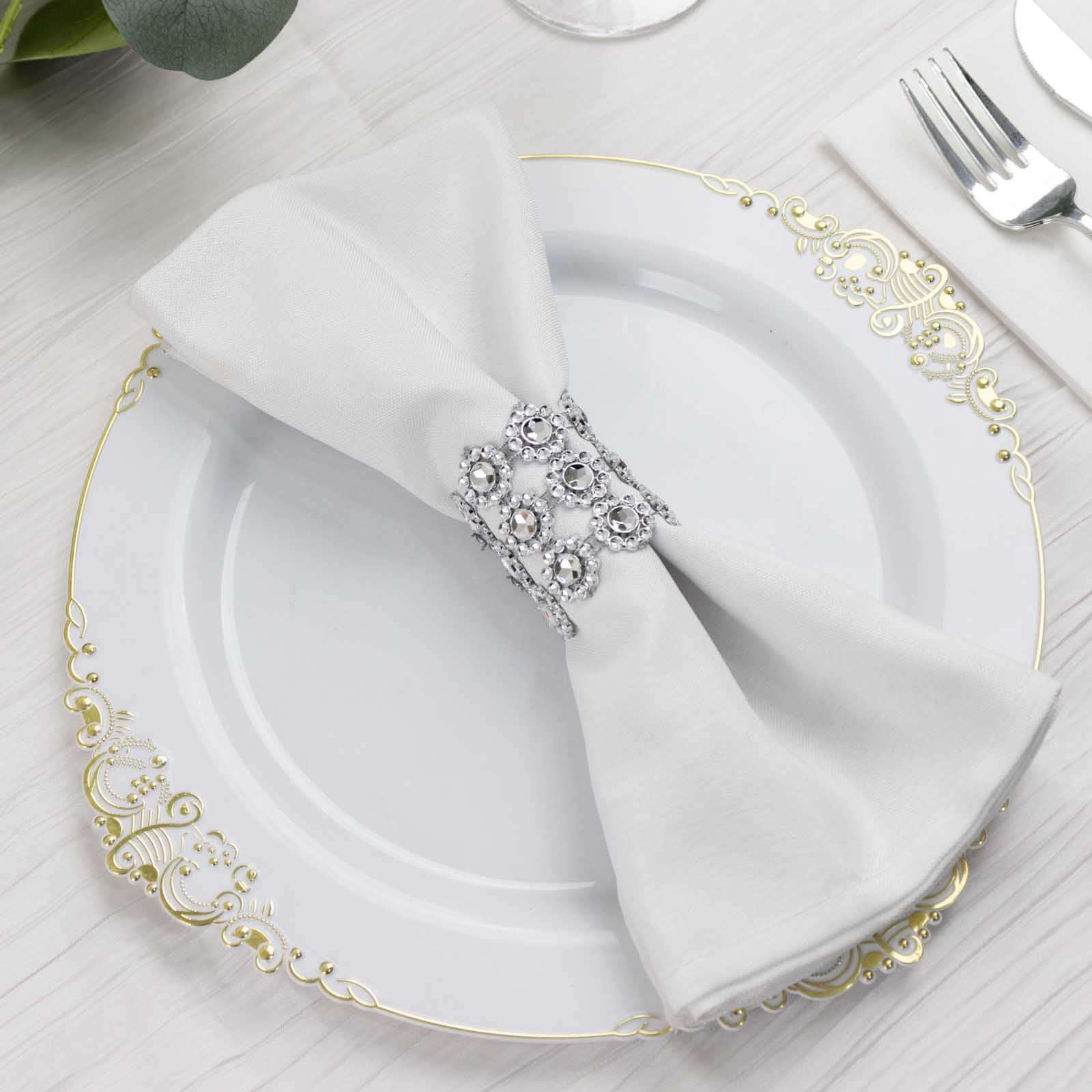 10 Pack Silver Sunflower Diamond Rhinestones Napkin Holders With Velcro, Elegant Wedding Napkin Rings