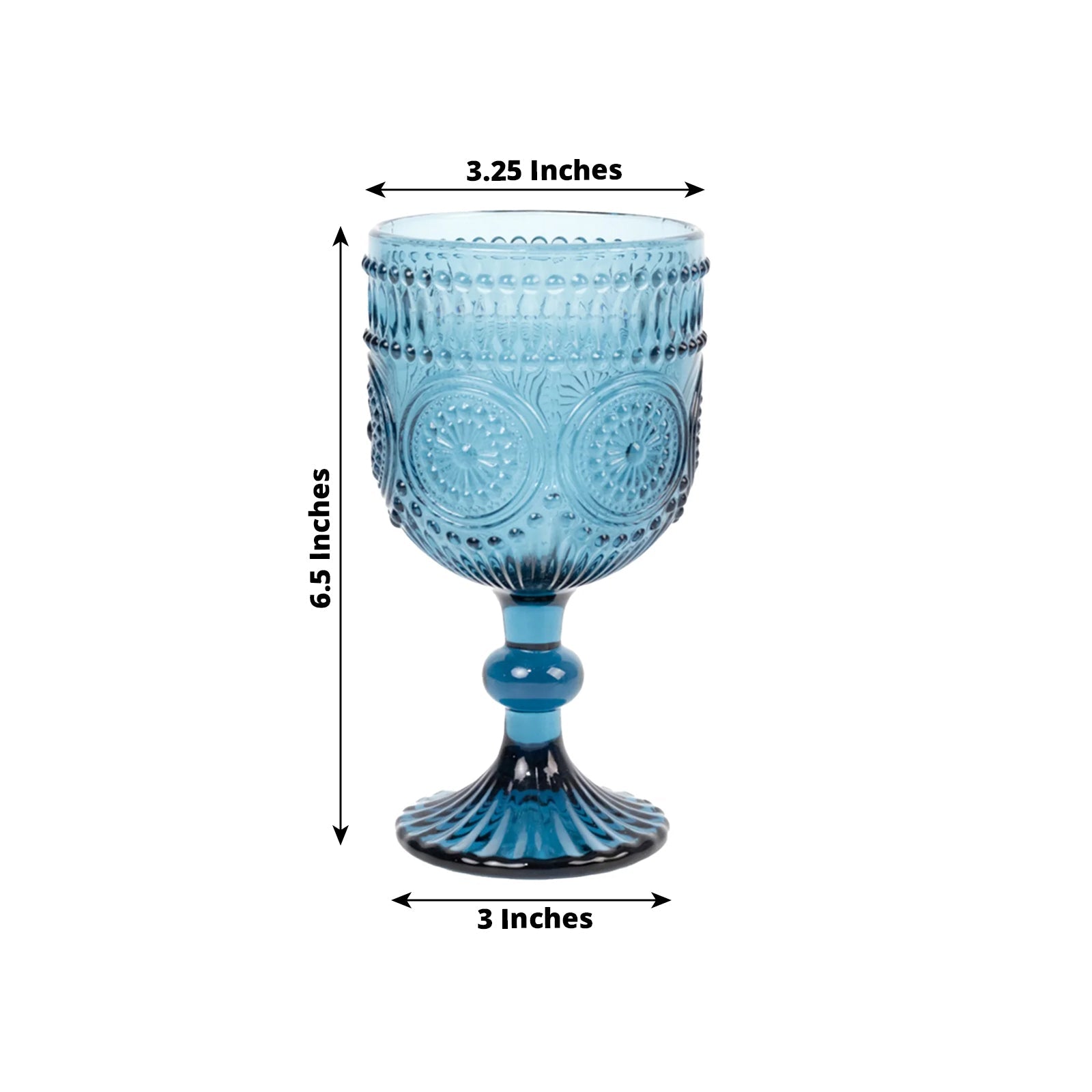 6-Pack Wine Glasses Ocean Blue Vintage Embossed Design with Textured Floral Pattern - Short Stemmed Glasses for Drinks & Cocktails 12oz