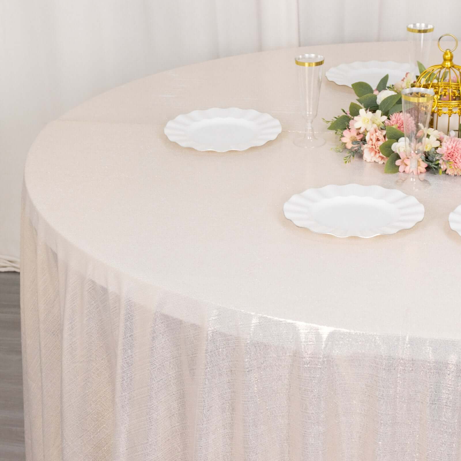 Sequin Dots Polyester Round 120 Tablecloth Beige - Wrinkle Free & Sparkling Table Cover