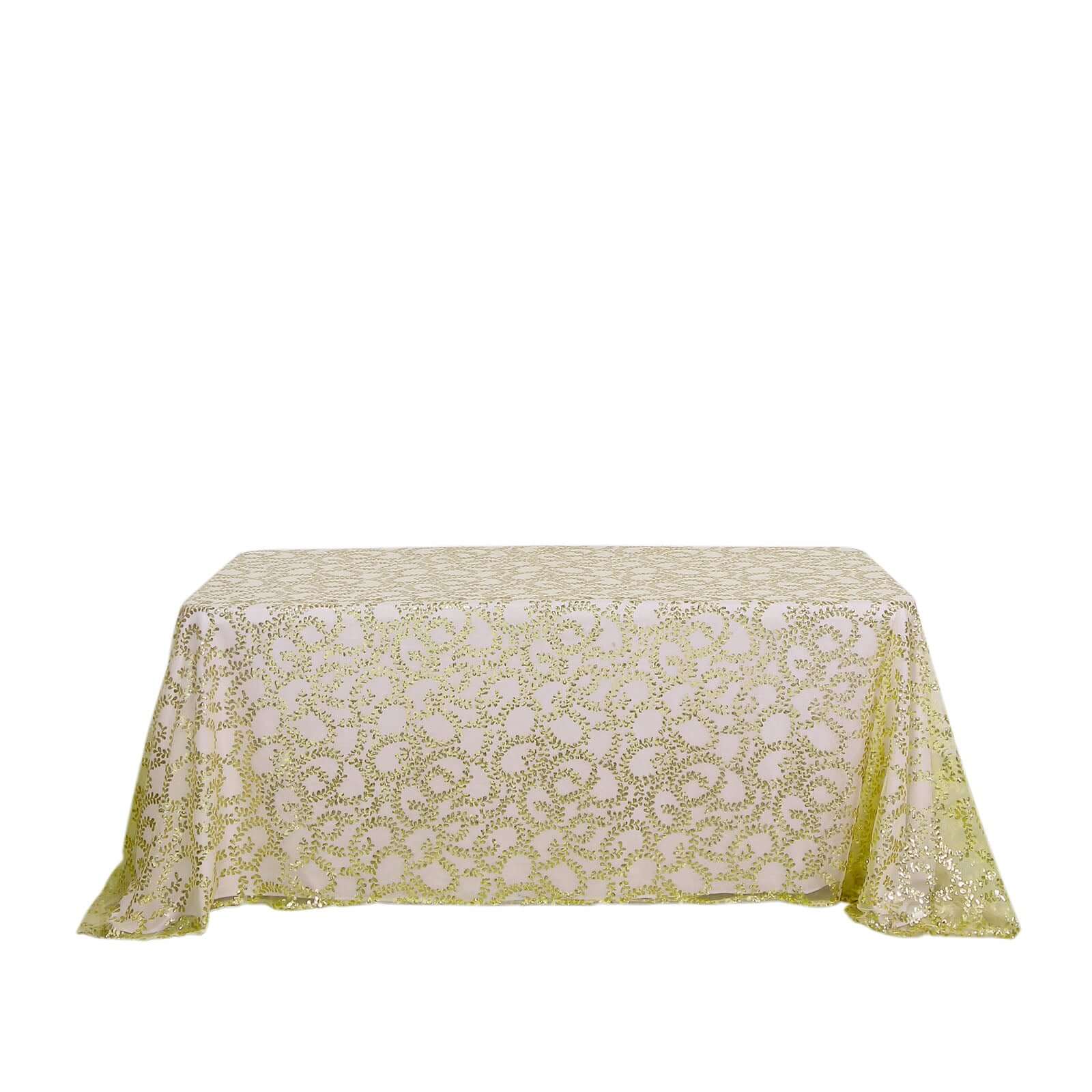 Tulle 90x156 Rectangle Tablecloth Gold - Sequin Leaf Embroidered Design for Luxe Celebrations