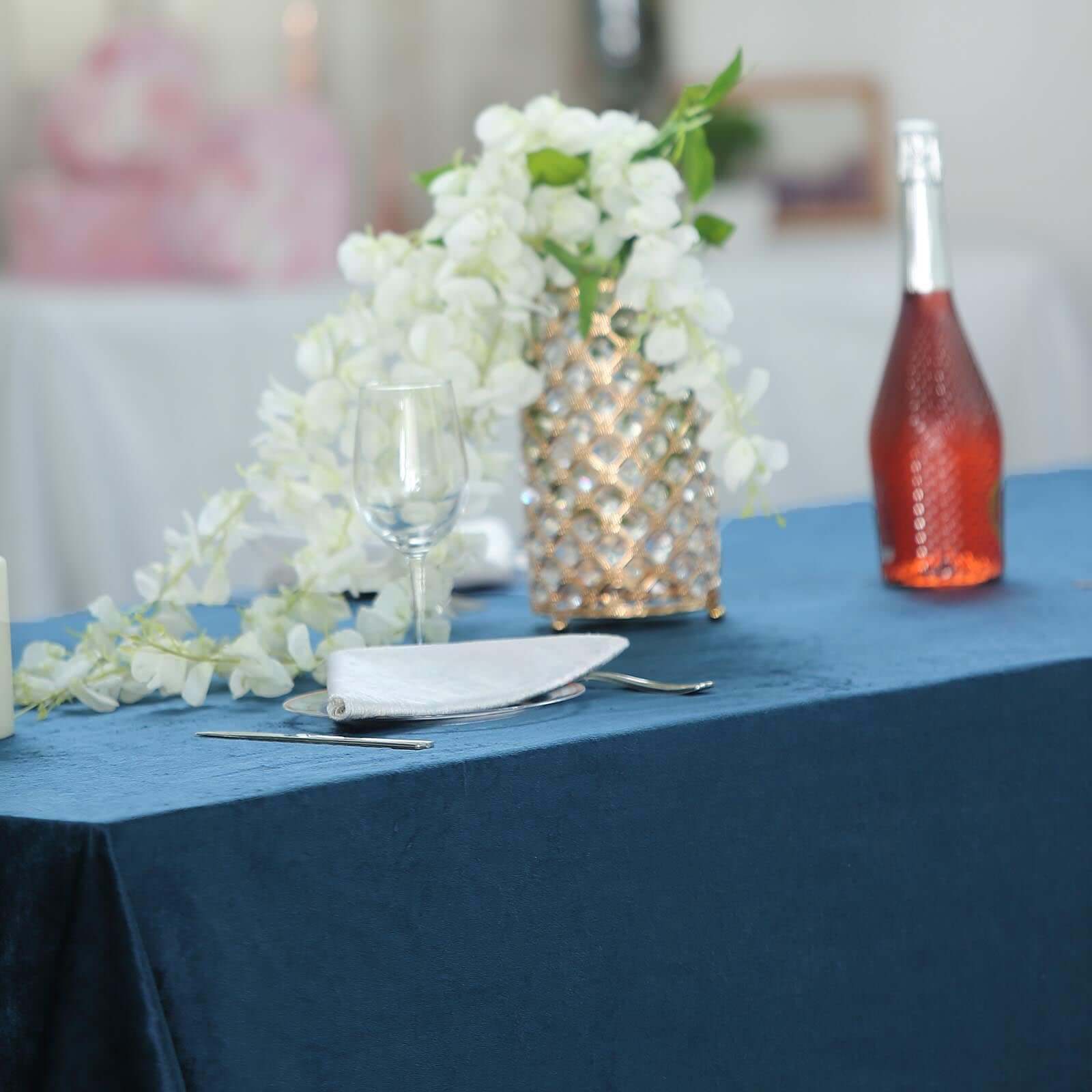 Premium Velvet 90x156 Rectangle Tablecloth Hunter Navy Blue - Reusable Soft & Seamless Table Cover