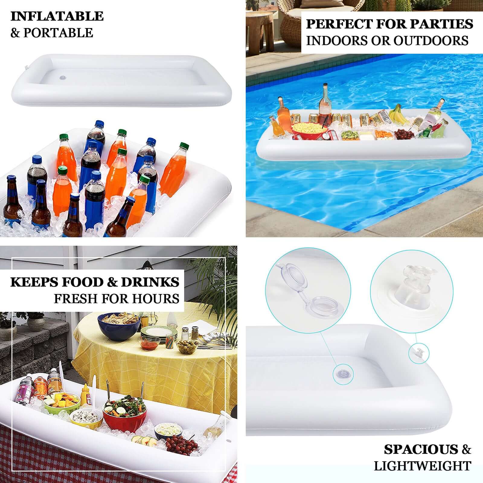 2-Pack Inflatable Ice Coolers with Drain Plug - Buffet Serving Bars for Pool Parties and BBQs 50x24