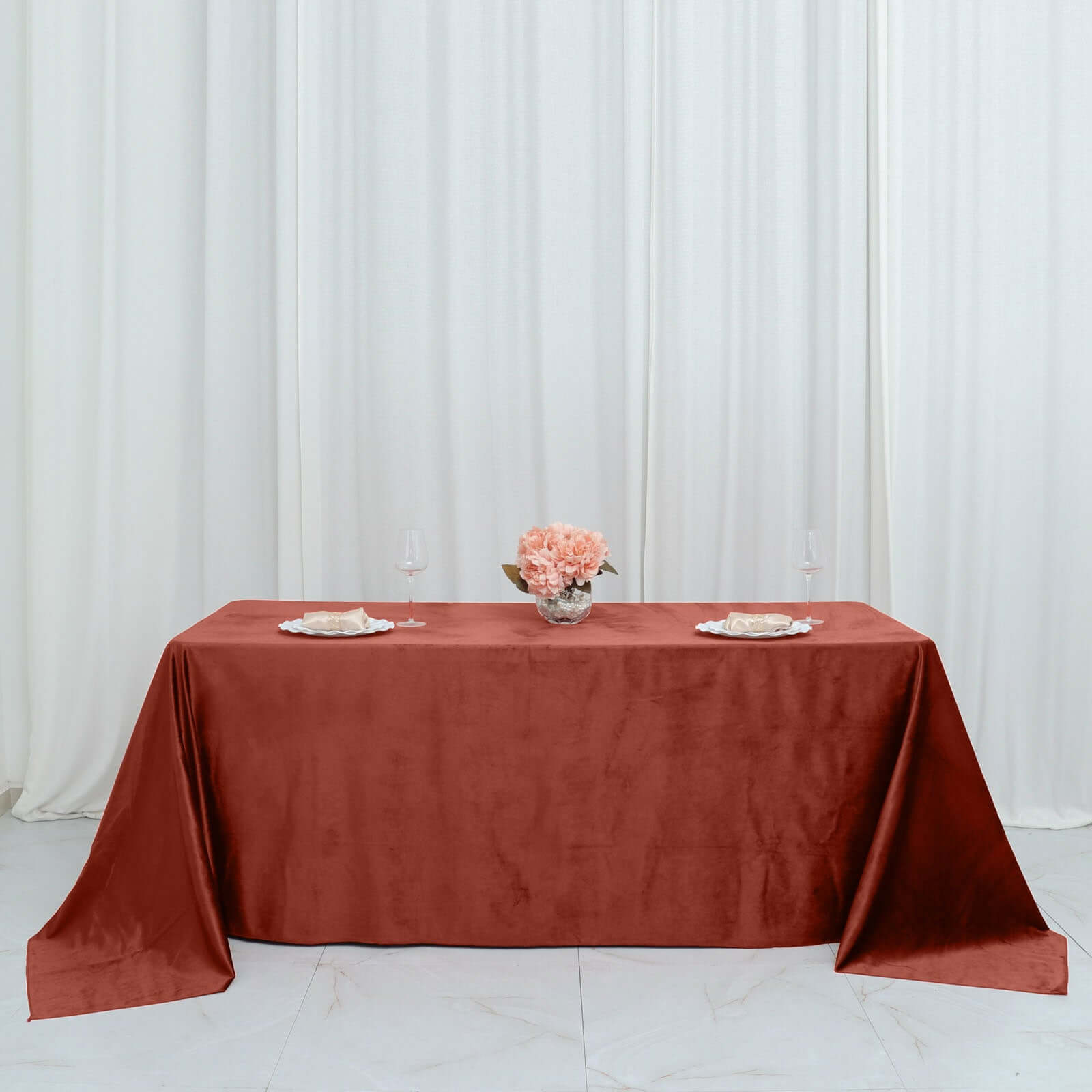 Premium Velvet 90x132 Rectangle Tablecloth Terracotta (Rust) - Reusable Soft & Seamless Table Cover