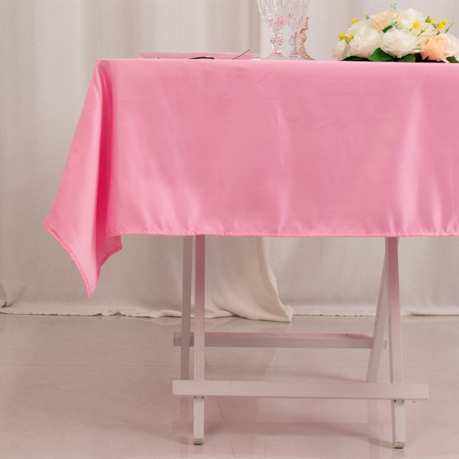 Lamour Satin 54x54 Square Tablecloth Pink - Durable & Silk-Like Table Cover