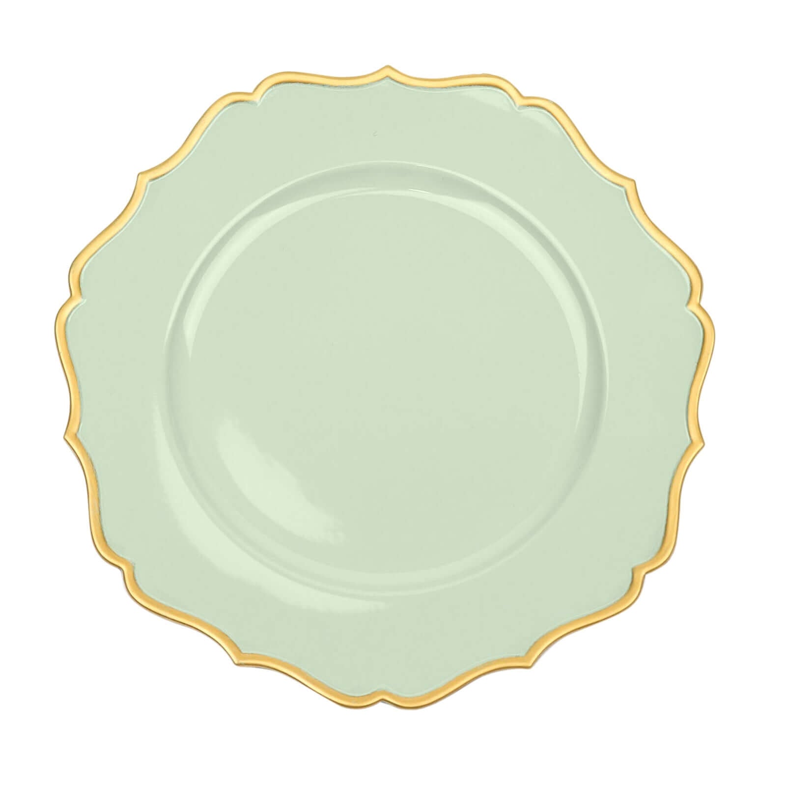 6-Pack Acrylic Round Charger Plates 13 in Sage Sage Green with Gold Scalloped Rim, Decorative Dinner Party Plastic Charger Tableware