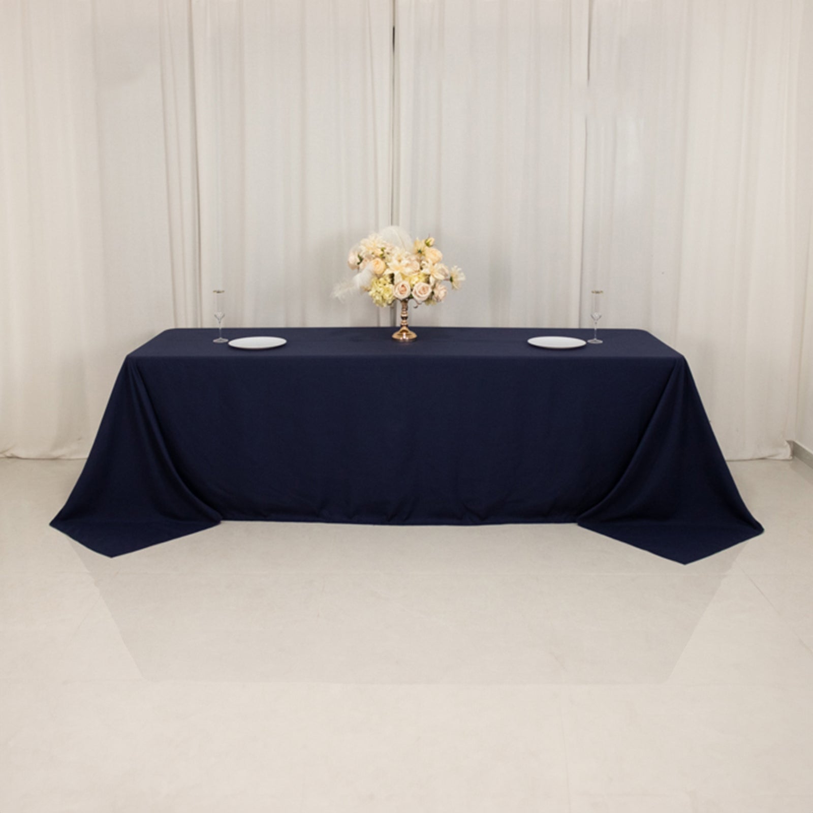 Cotton Blend 90x156 Rectangle Tablecloth Navy Blue - Seamless Wrinkle-Resistant Table Cover