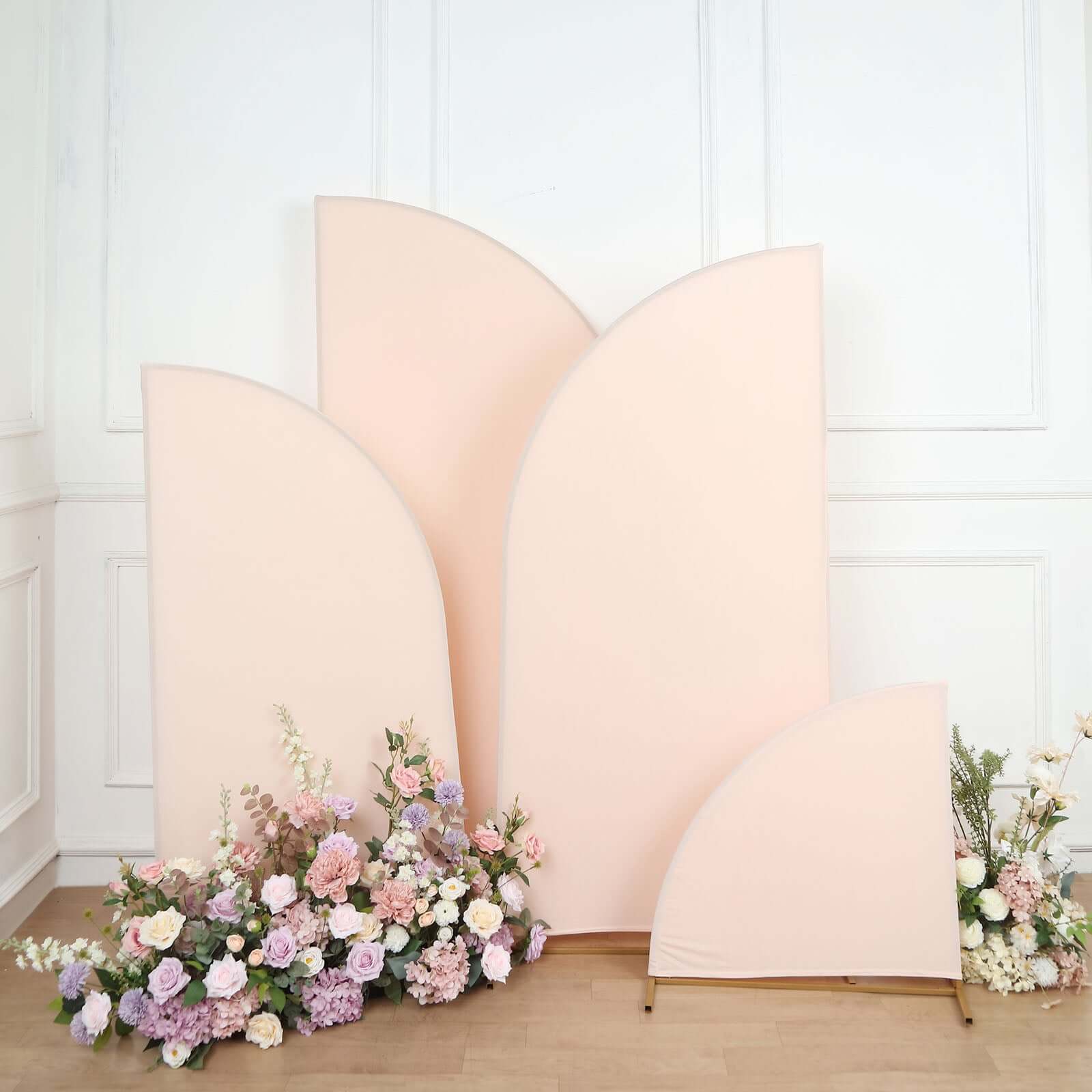 Set of 4 Matte Blush Spandex Half Moon Chiara Backdrop Stand Covers, Custom Fitted Wedding Arch Covers - 2.5ft,5ft,6ft,7ft